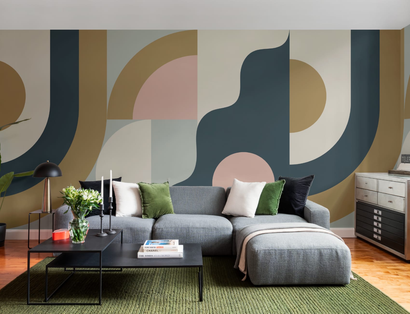 Navy Retro Geometric Pattern Abstract Mural