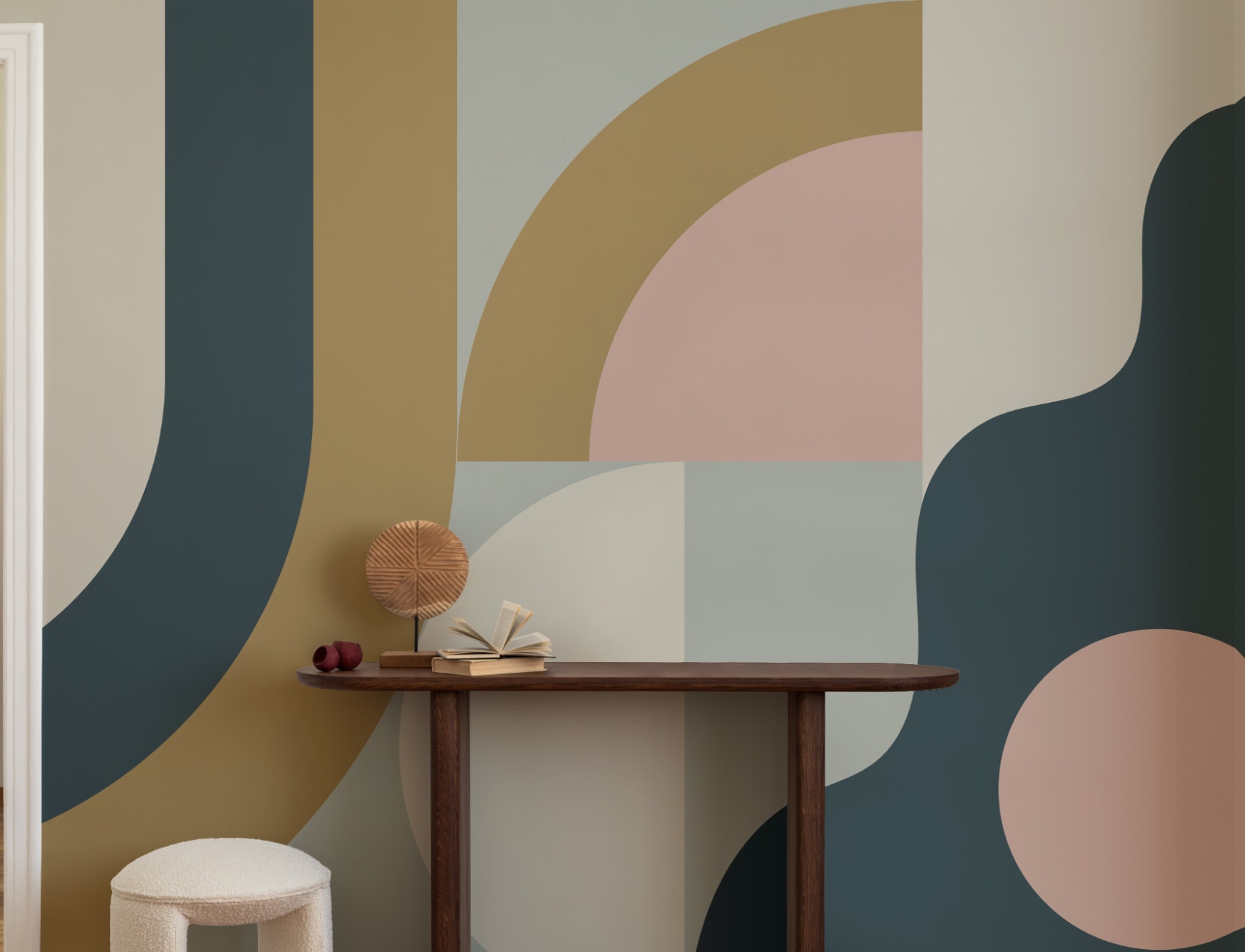 Navy Retro Geometric Pattern Abstract Mural