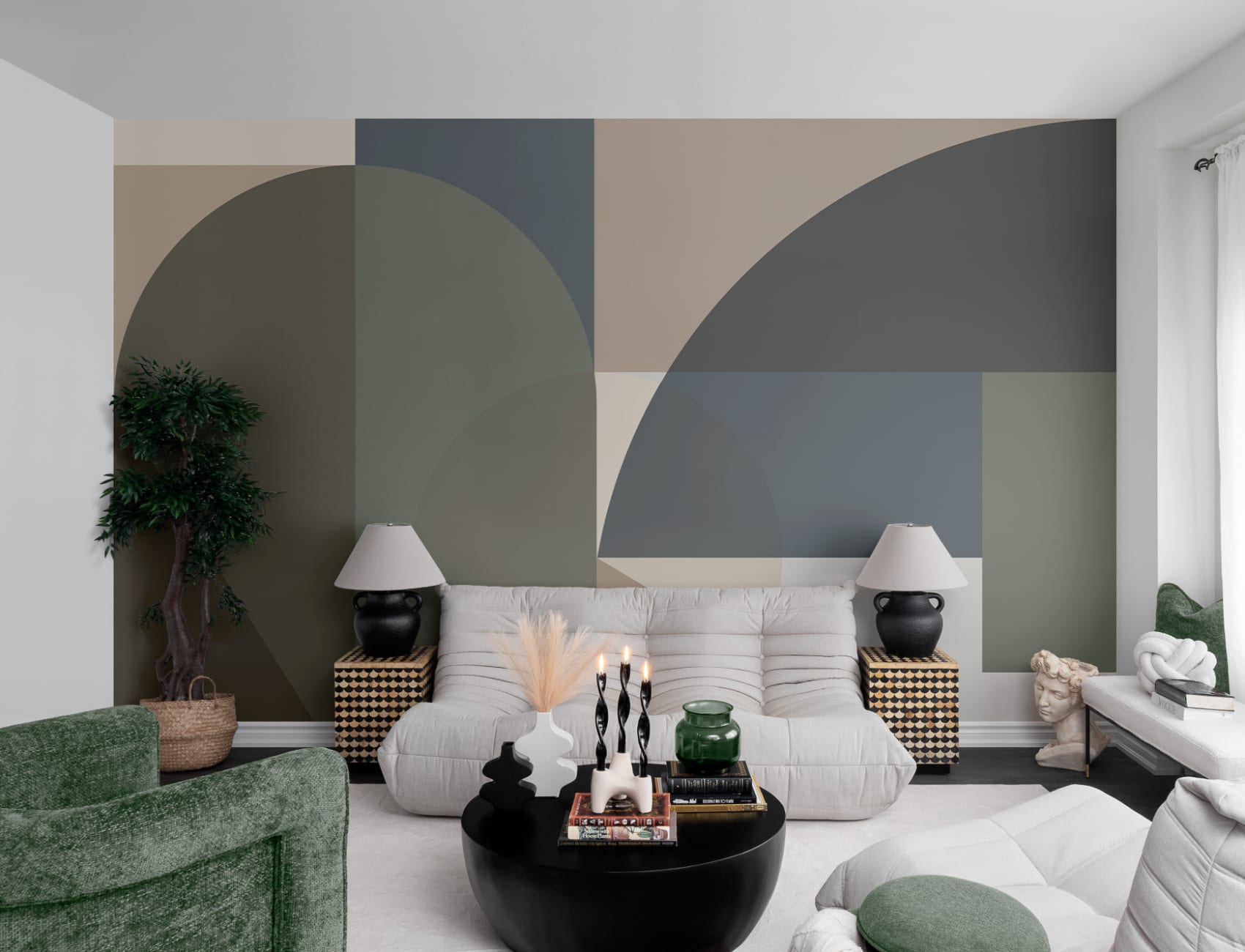 Grön geometrisk samtida mångfärgad mural-tapeter för moderna utrymmen