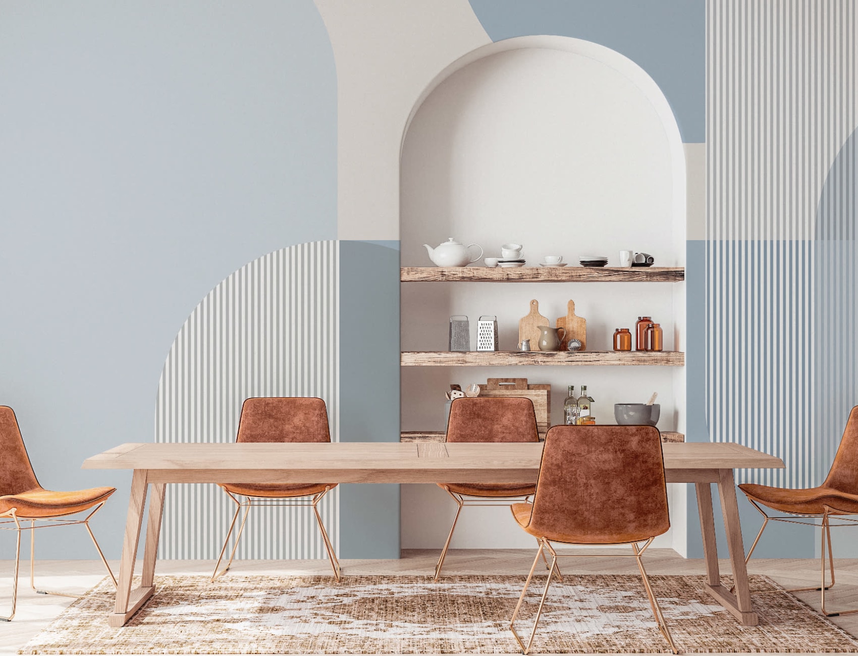 Blue Scandinavian Geometric Mural