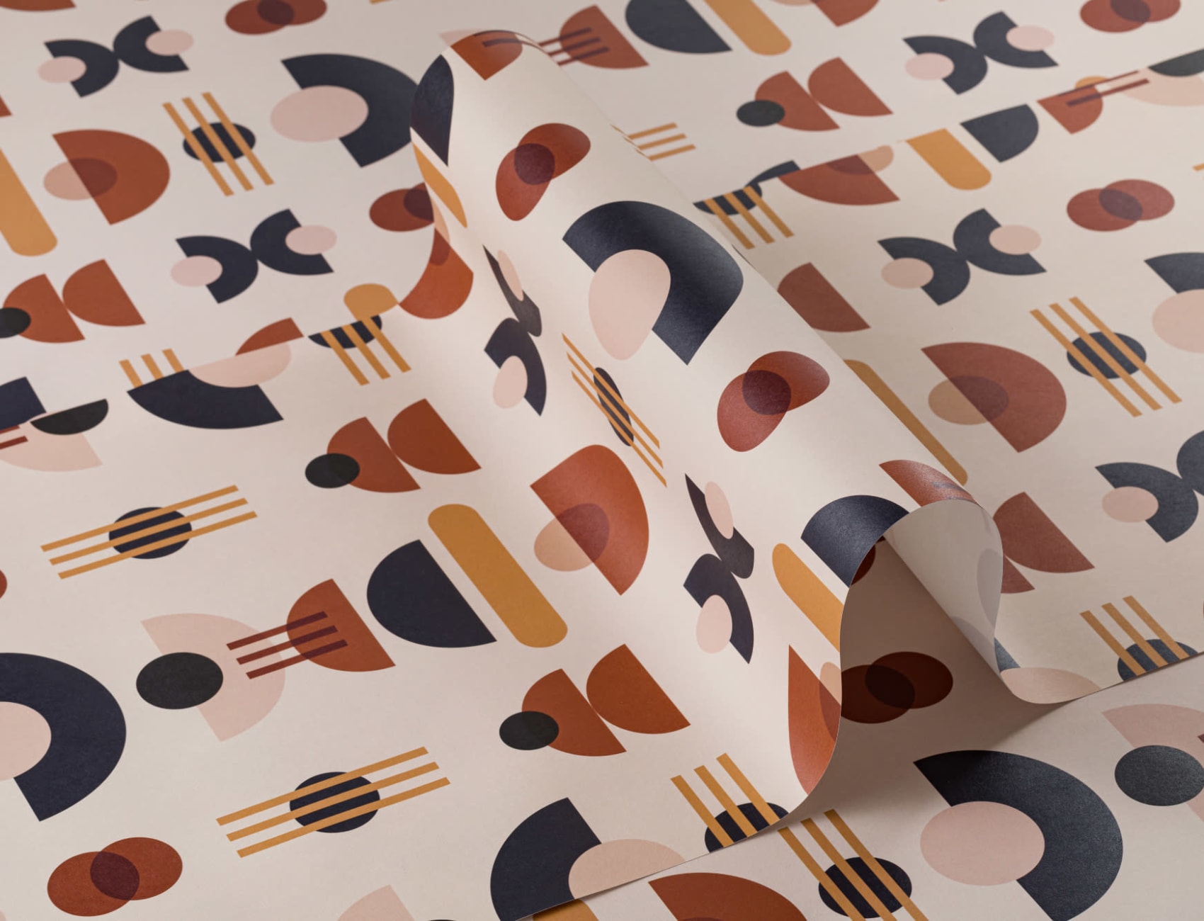 Papel de parede com padrão geométrico de repetição neutro e marinho do meio do século moderno
