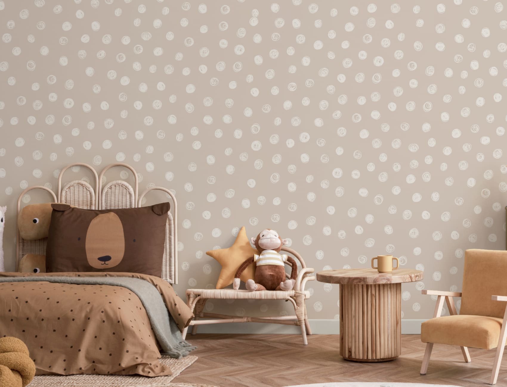 Krem illustrert polka Dot fototapet