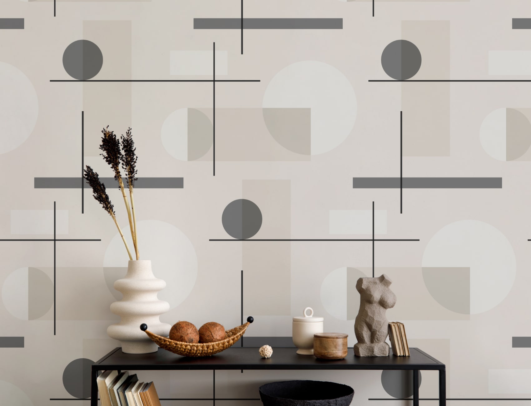 Mid Century Abstract Geometric Repeat Pattern Wallpaper
