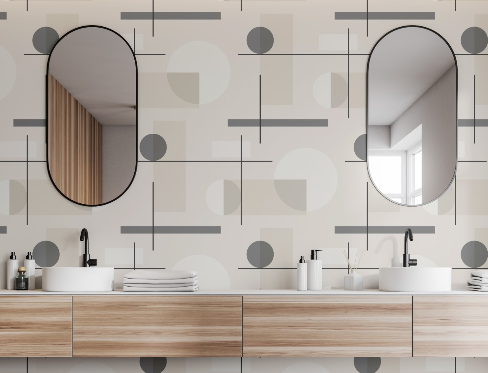Mid Century Abstract Geometric Repeat Pattern Wallpaper