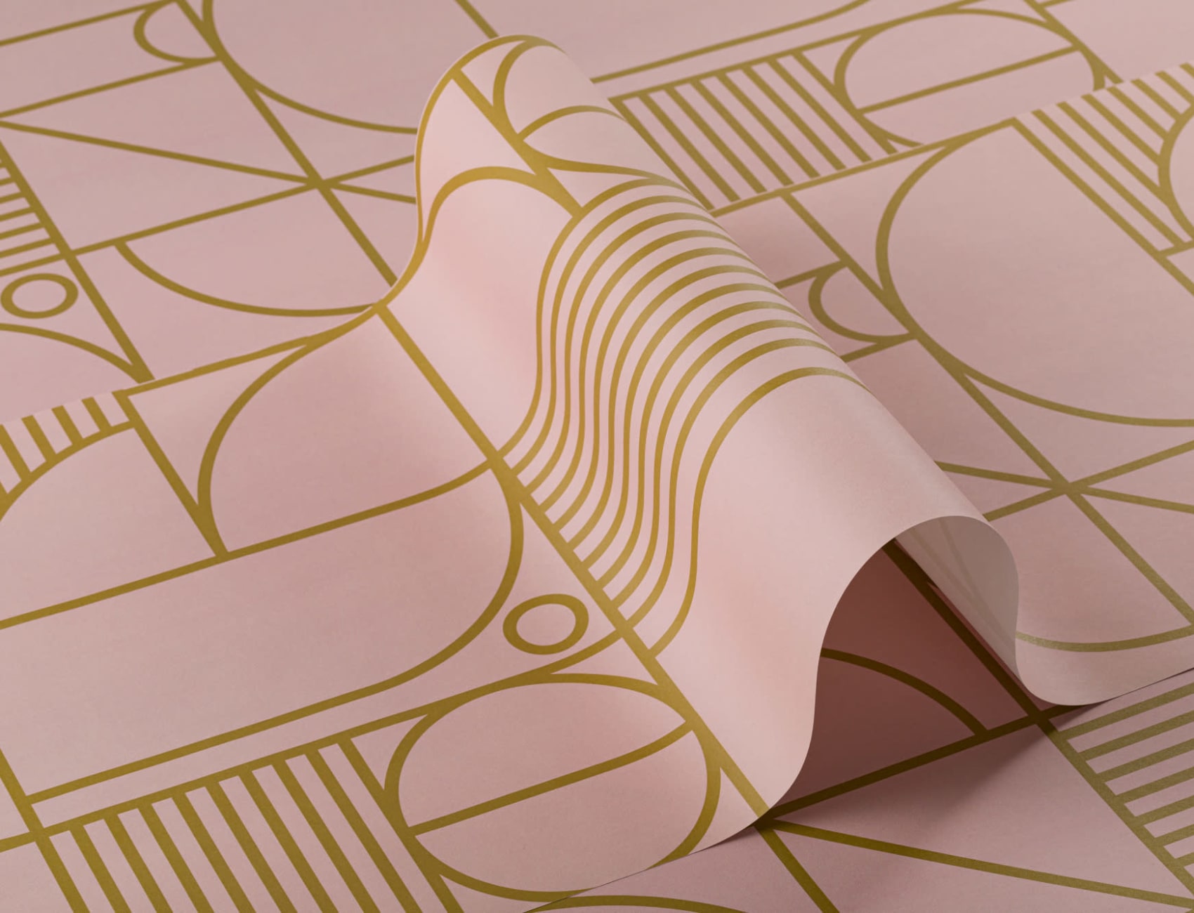 Roz și auriu Geometric Grid Lines Repeat Pattern Wallpaper