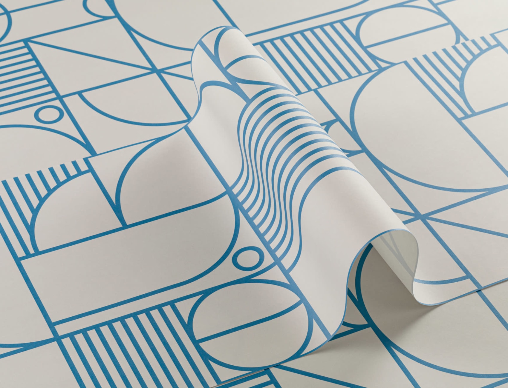 Blue and White Geometric Grid Lines Repeat Pattern Wallpaper