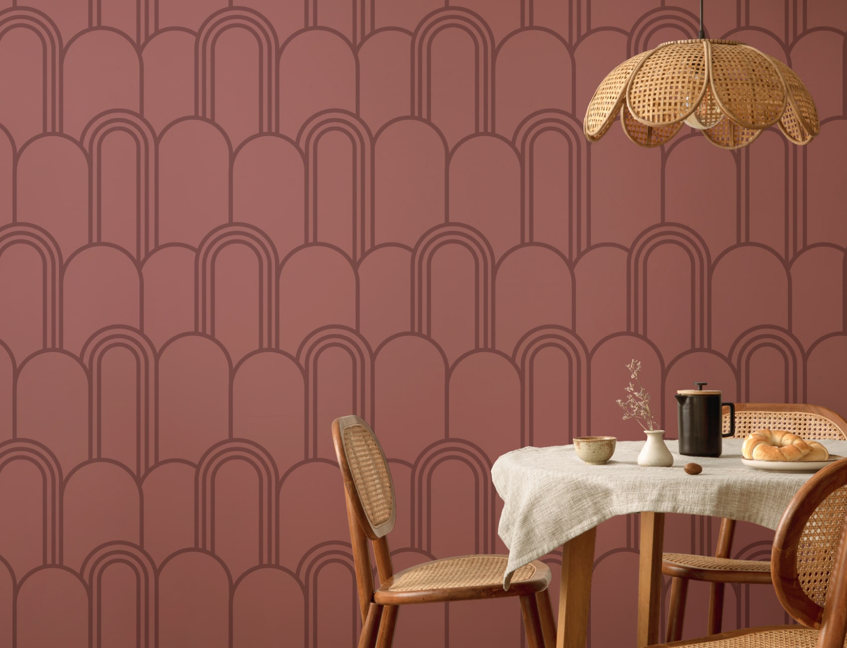 Papier peint à motif répétitif d'arche Art déco rose