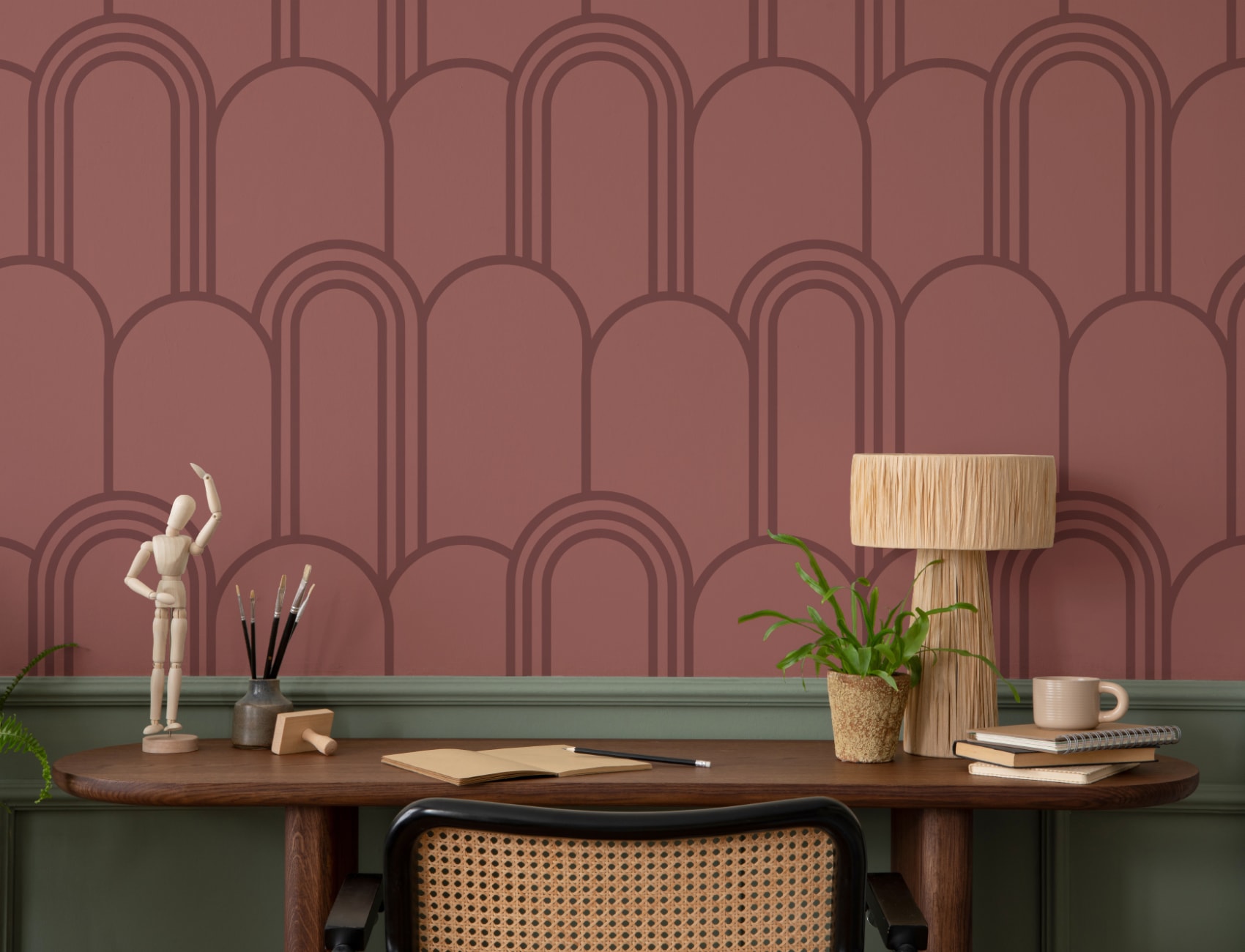 Papier peint à motif répétitif d'arche Art déco rose