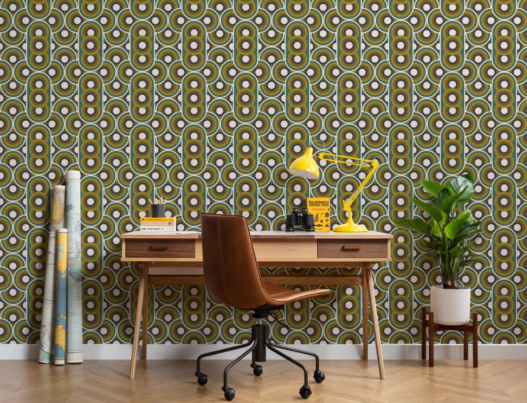 Tapeta z powtarzającym się wzorem Retro 70s Circles