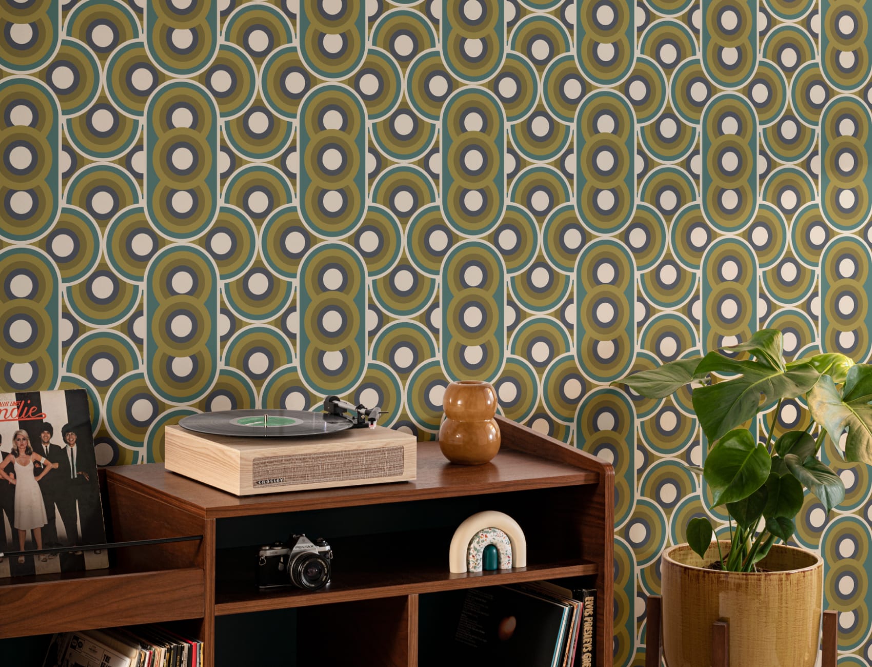 Tapeta z powtarzającym się wzorem Retro 70s Circles