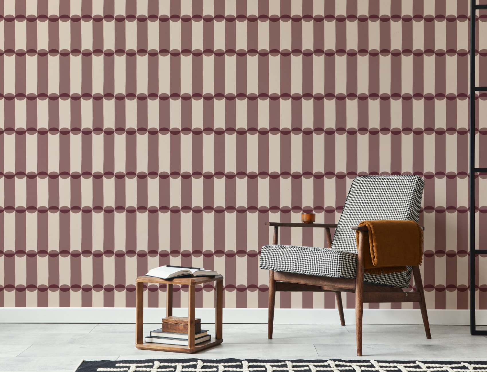Bordowa fototapeta z geometrycznym wzorem w stylu retro