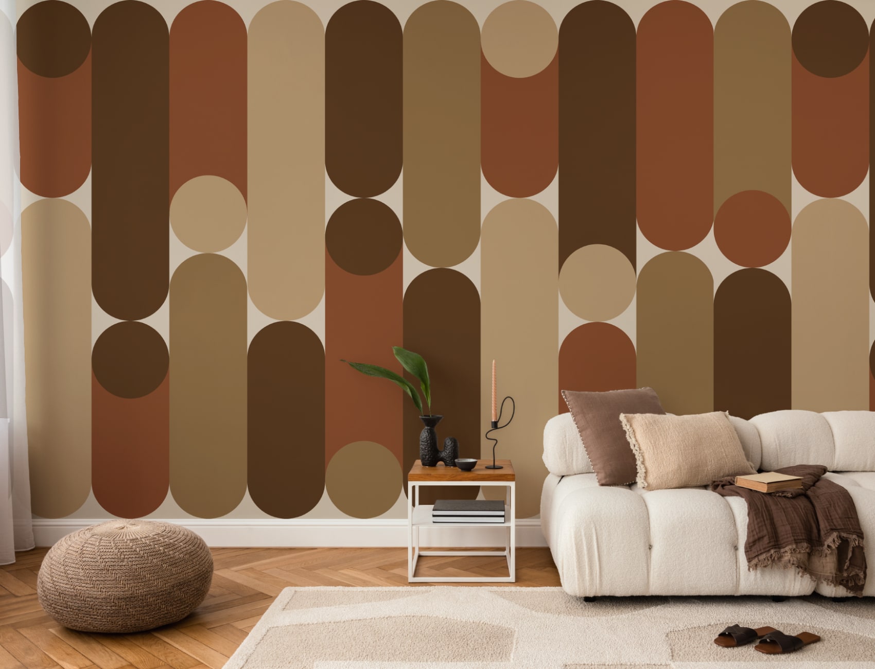Warm Geometric Mid-Century Modern Brown Capsule Mural