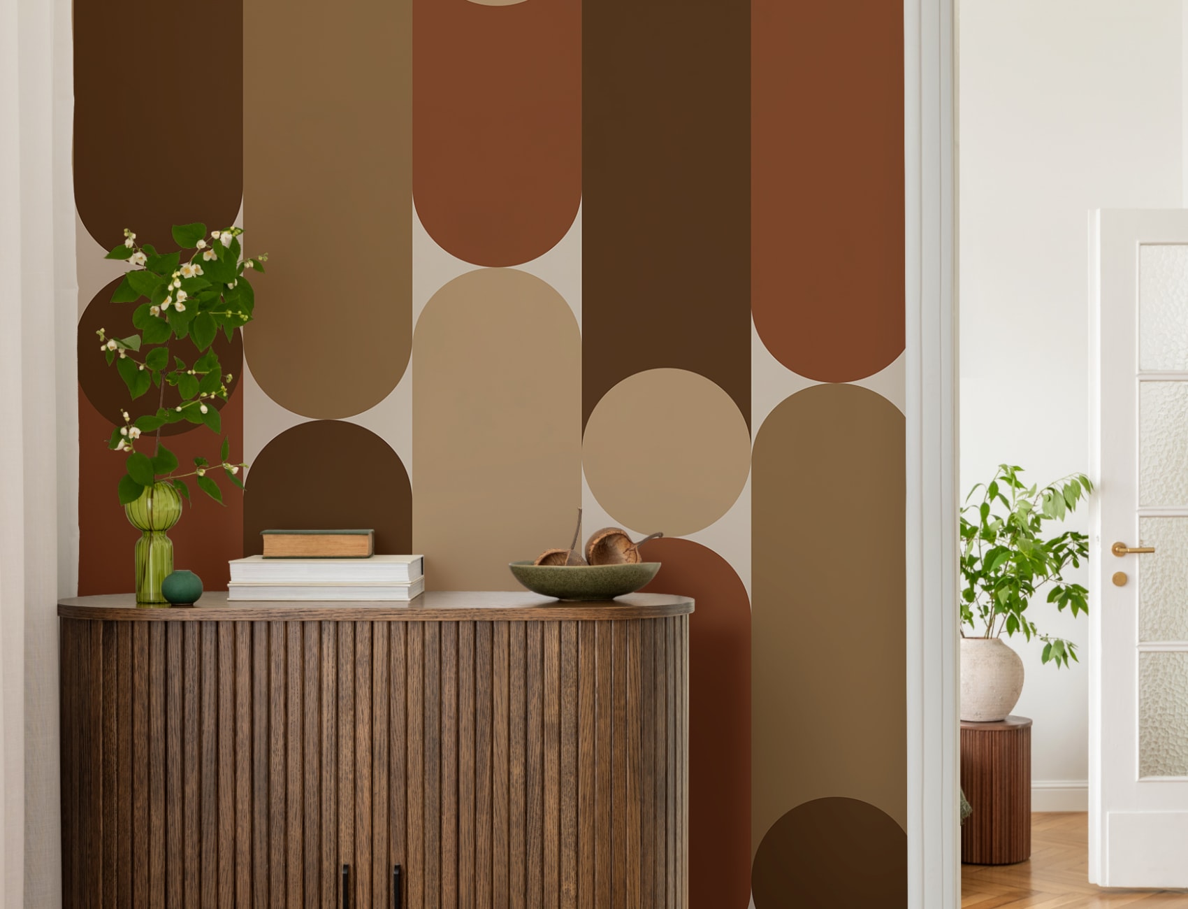 Warm Geometric Mid-Century Modern Brown Capsule Mural