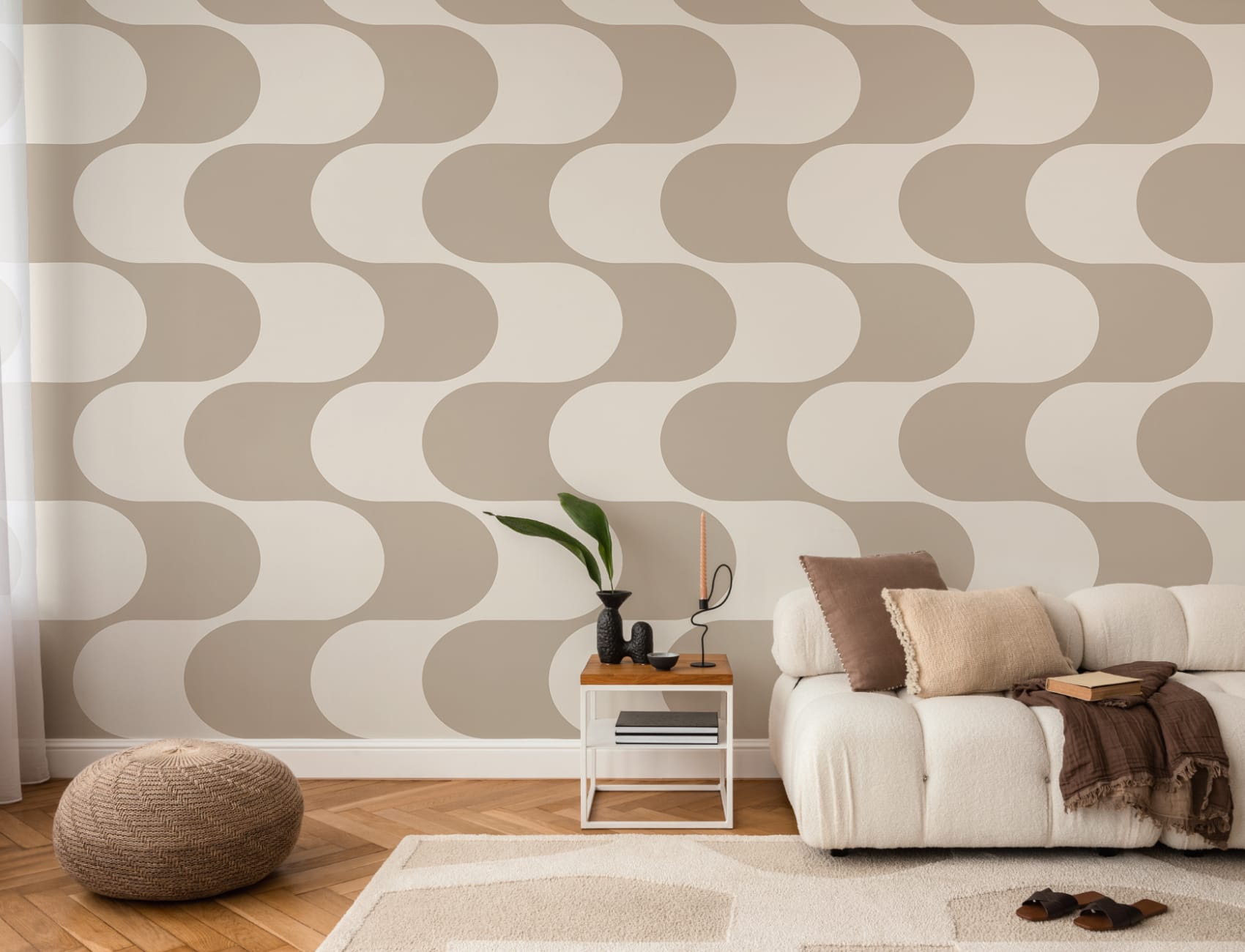 Beige Geometric Pattern Mid-Century Modern Wall Mural