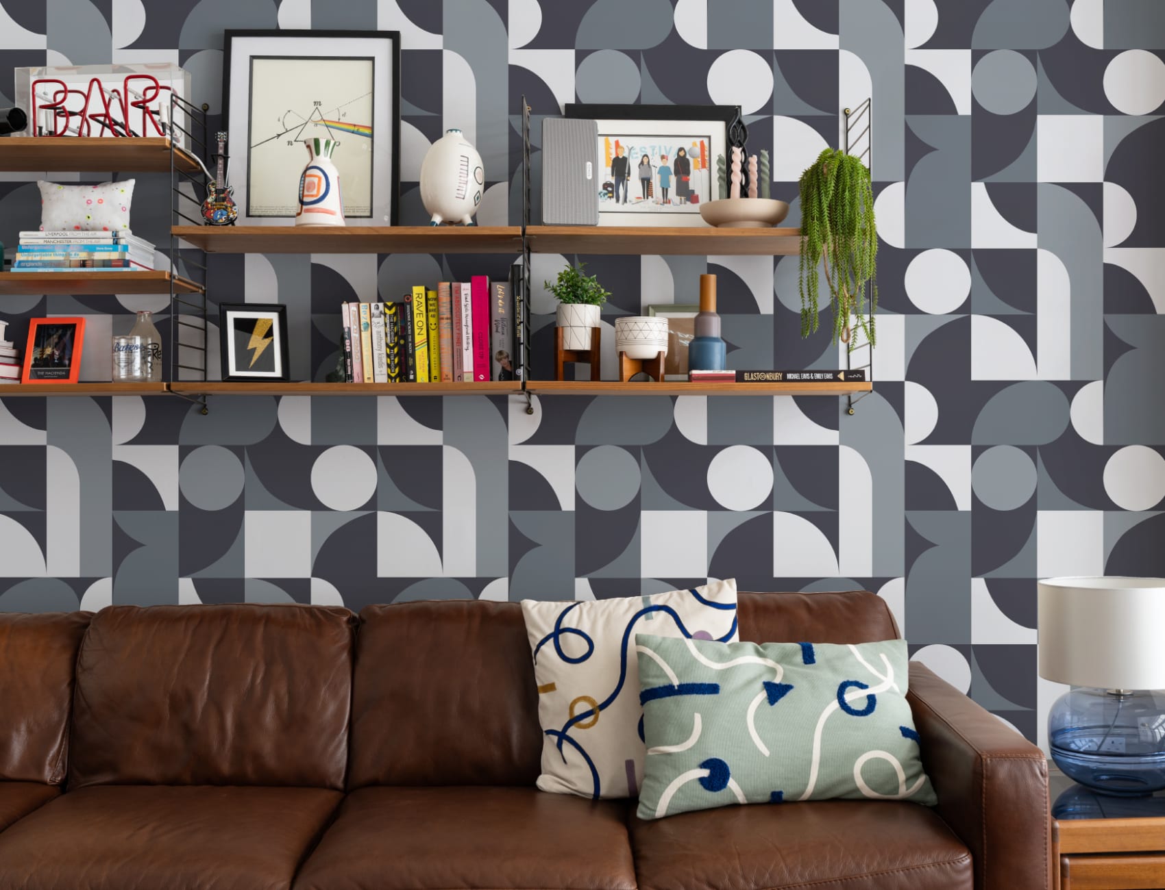 Blue Mid-Century Geometric Collage Wall Mural