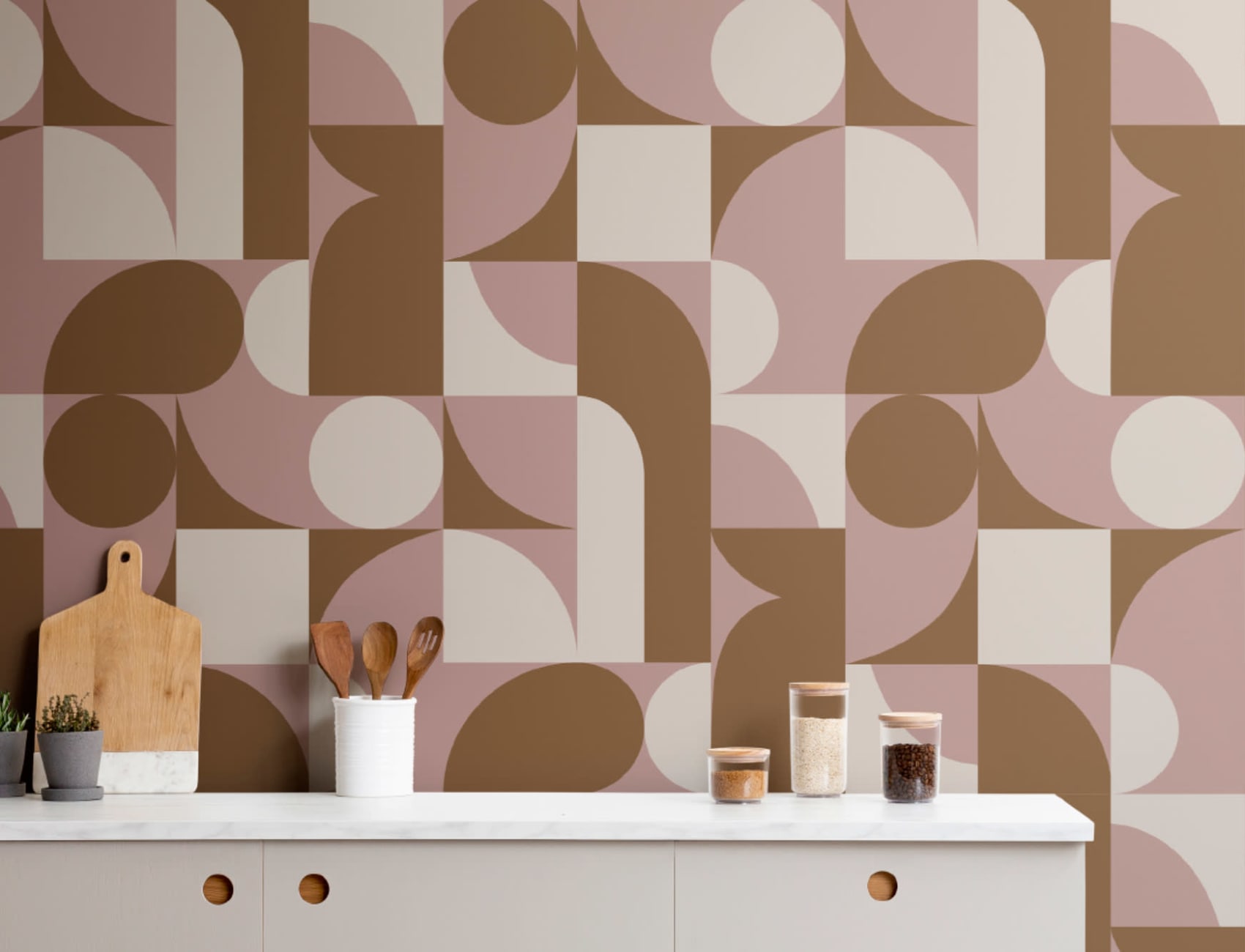Brown Mid-Century Geometric Collage Wall Mural