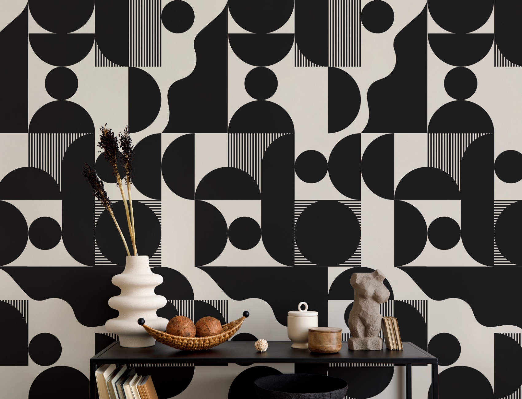 Tapet negru cu forme geometrice moderne
