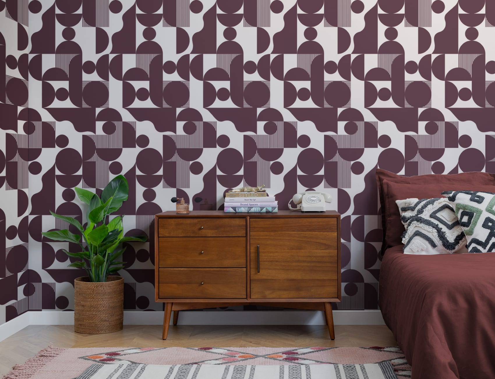 Burgundy Moderni geometriset muodot tapetti
