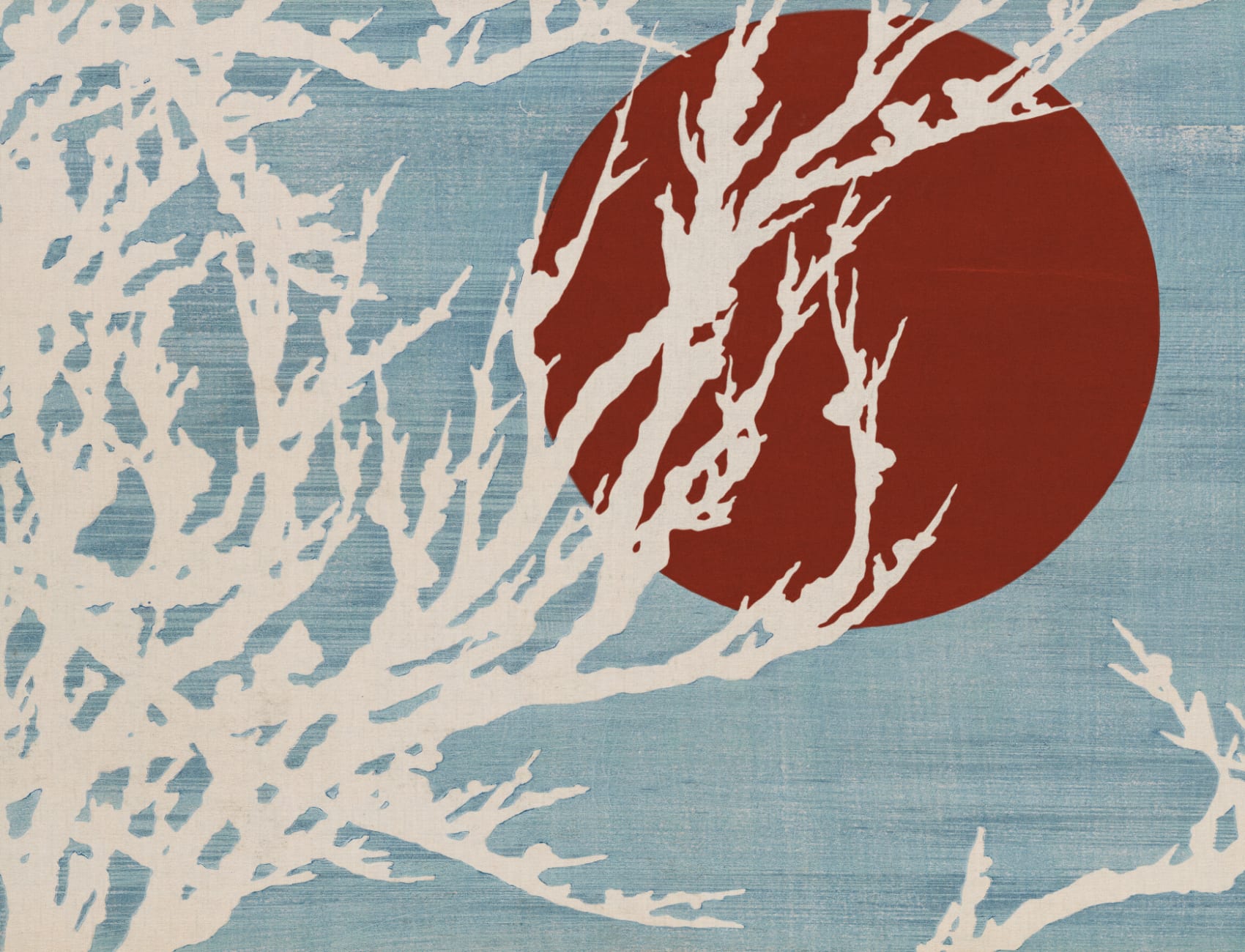 Blue and Red Japanese Artistic Nature Mural