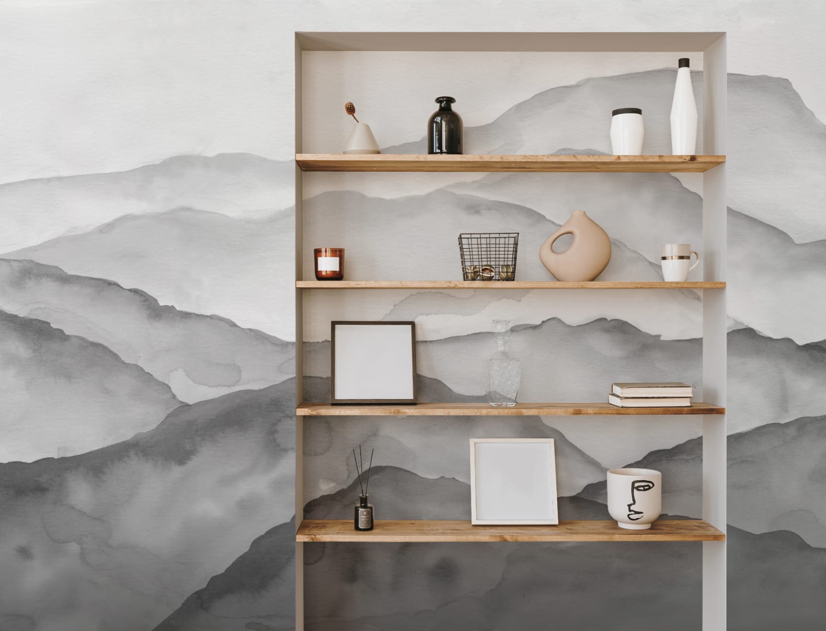 Grey Watercolour Peaceful Mountain Wallpaper Mural