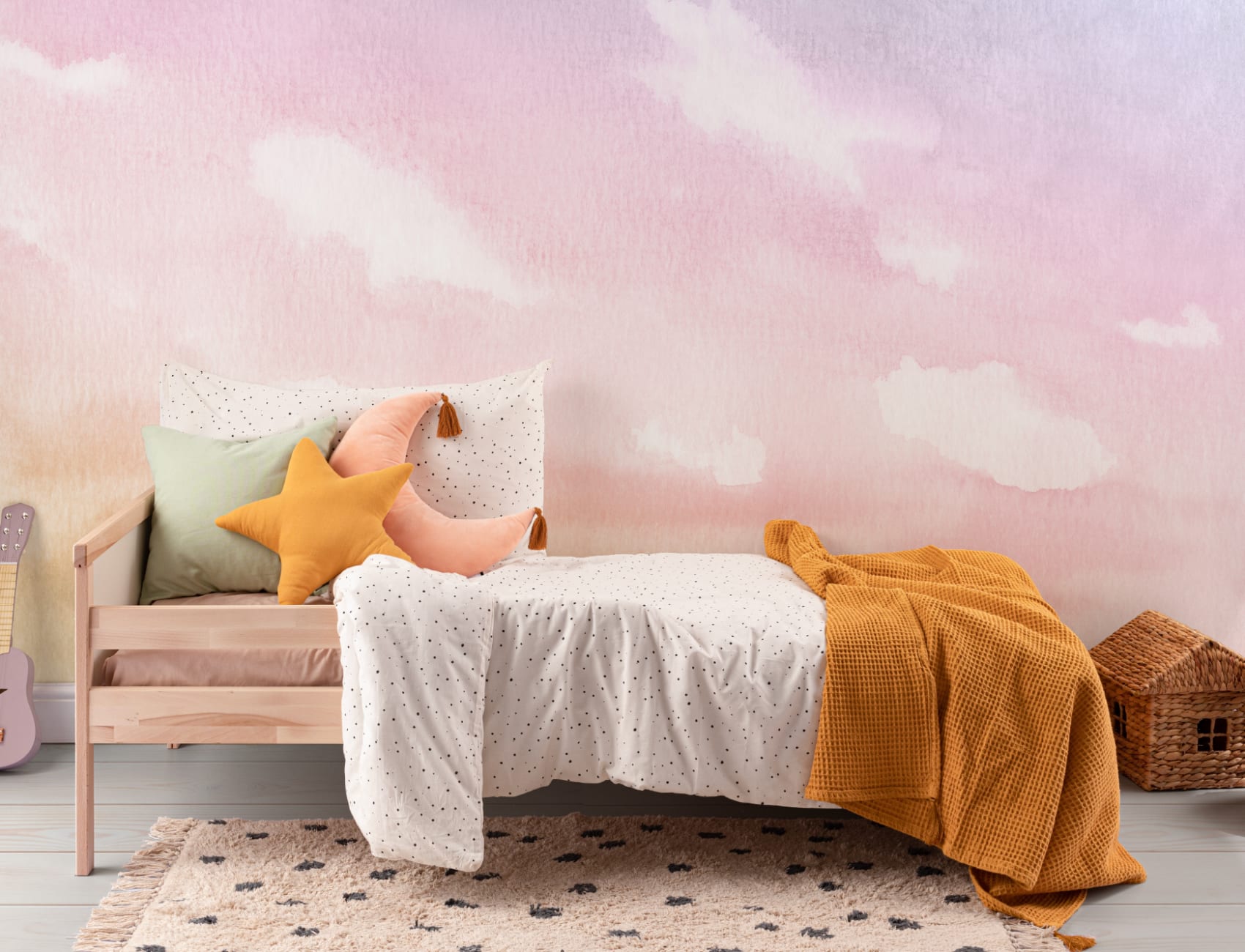 Bright Pastel Watercolor Cloud & Sky Wallpaper Mural