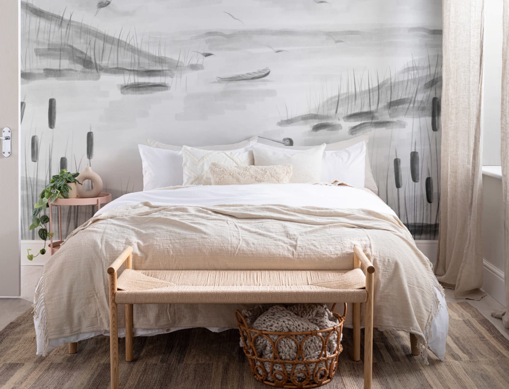 Traditionele Chinese zwart-wit inkt Lake muurschildering