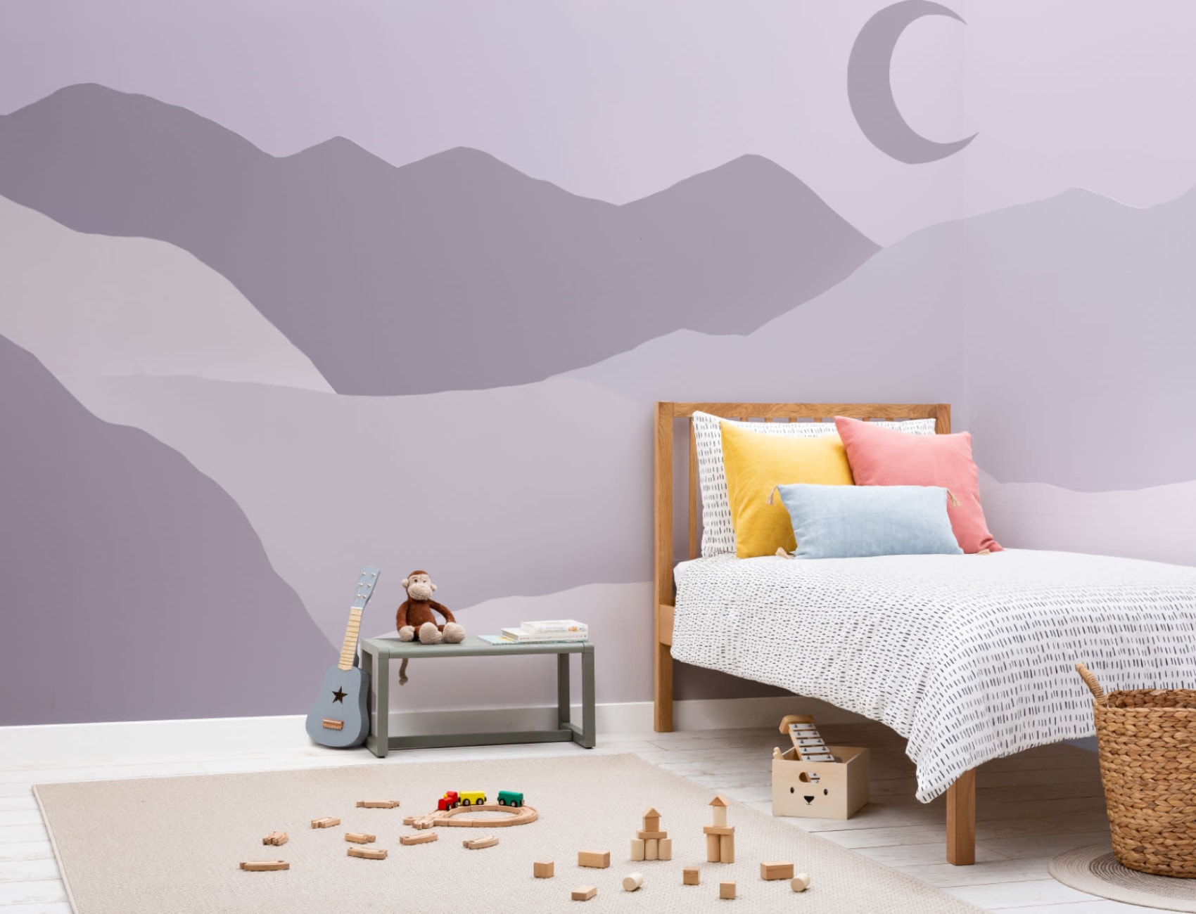 Purple Luna și Munții Peisaj de noapte Handmade Wallpaper Mural