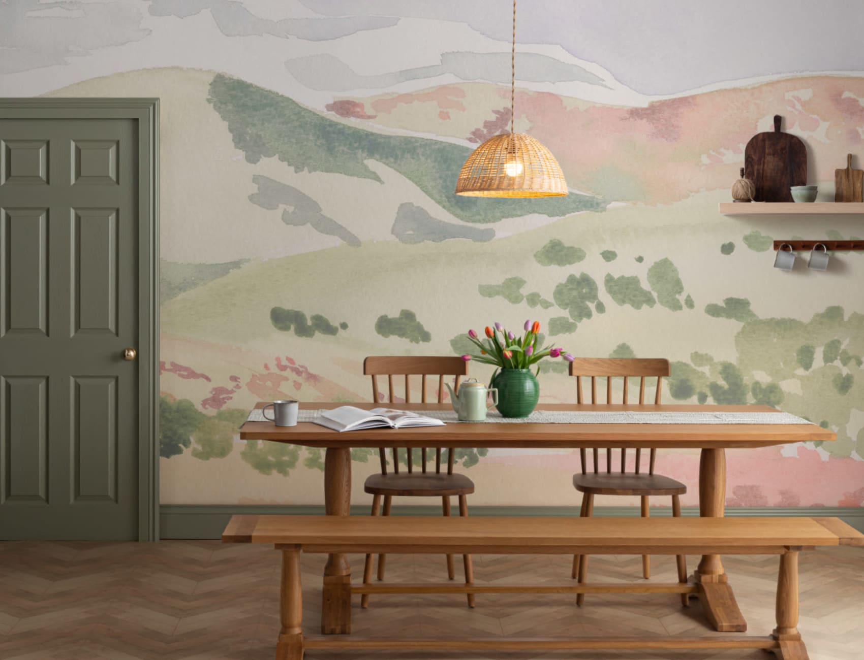 Watercolor Hills Landscape Wallpaper Mural