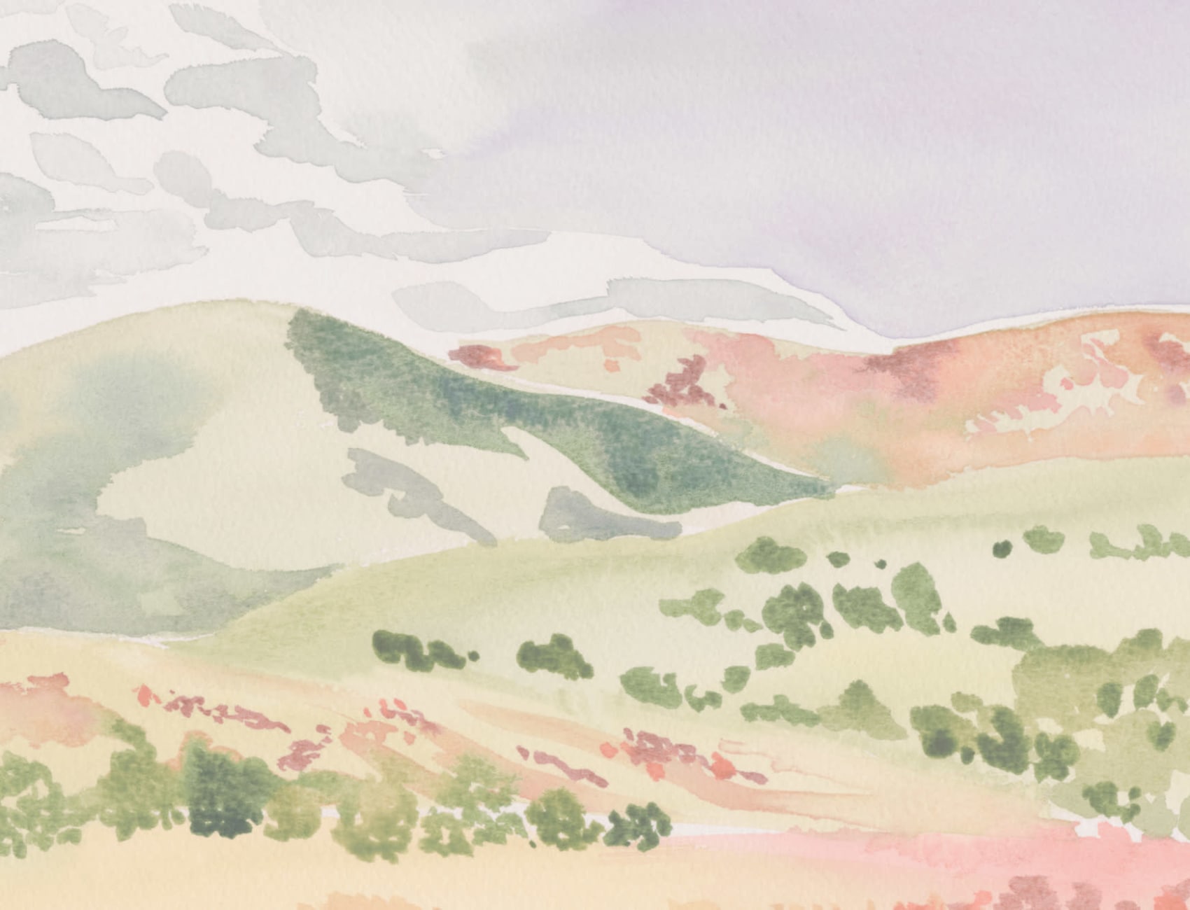 Watercolor Hills Landscape Wallpaper Mural