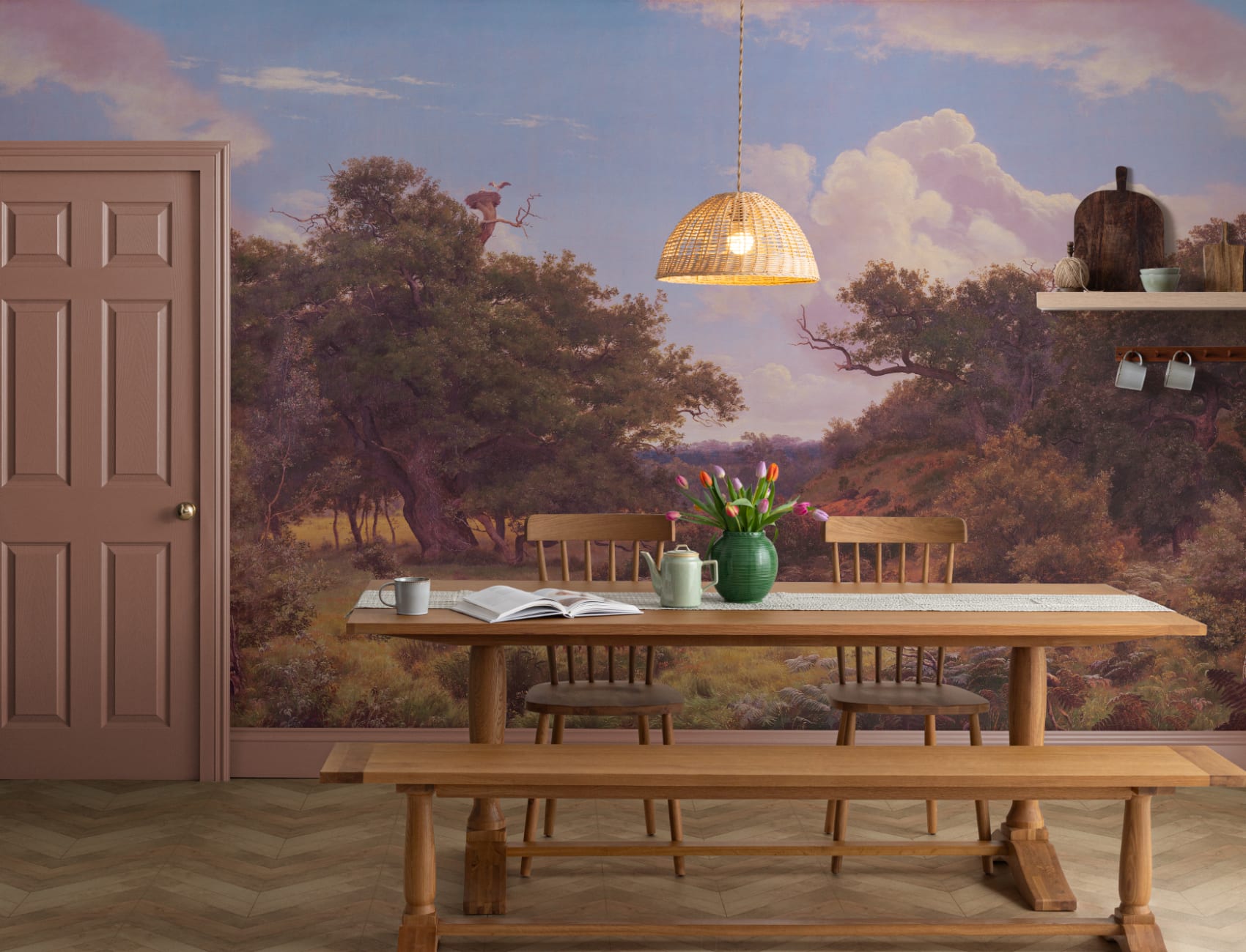 Sunset Countryside Landscape Mural-tapeter Doe Glade av P. C. Skovgaard
