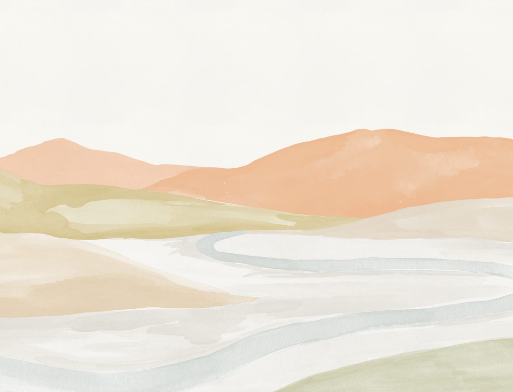 Orange Watercolor Valley Landscape Mural