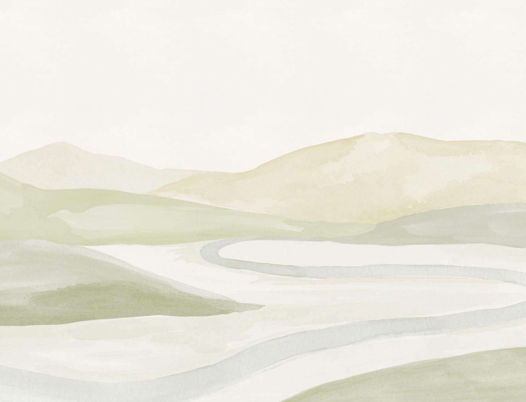Green Watercolor Valley Landscape Mural