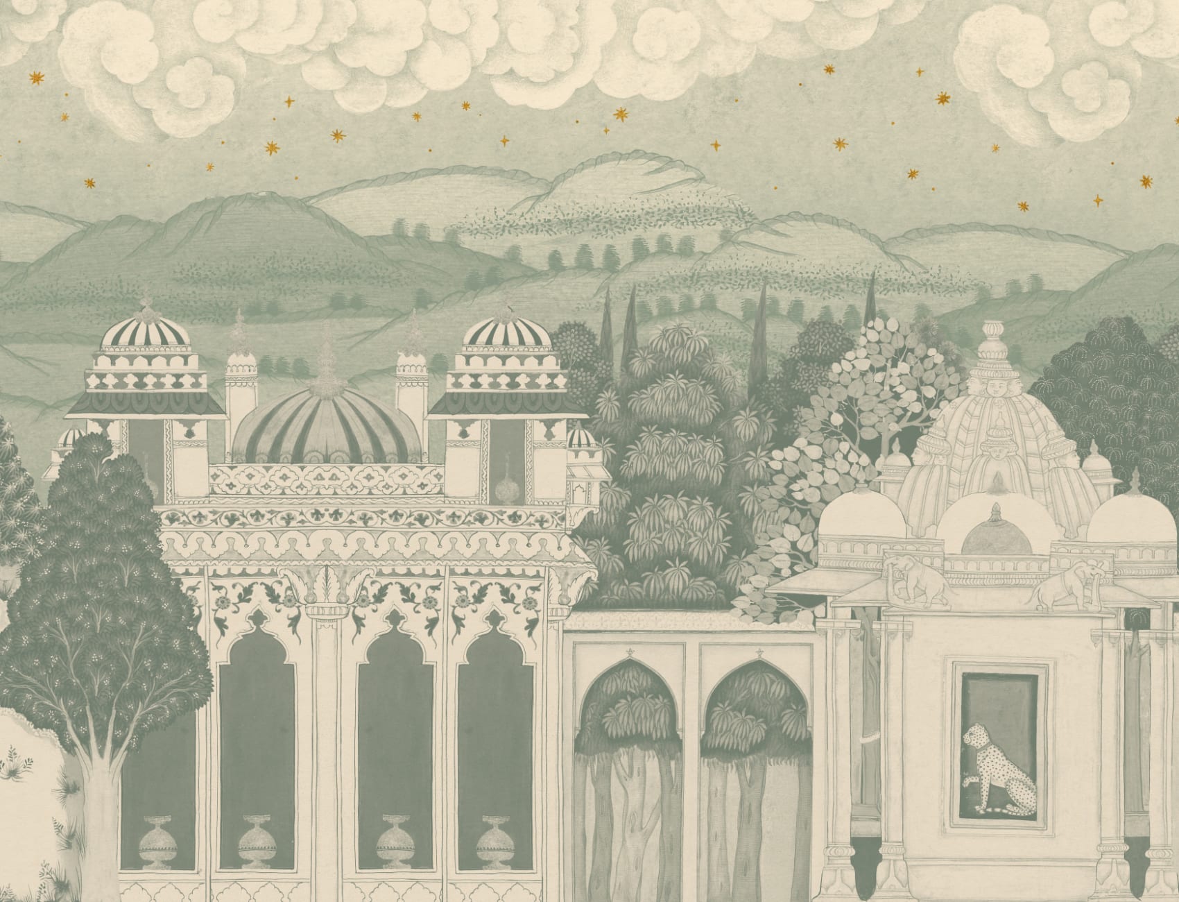 Teal Temple Valley Landscape Mural