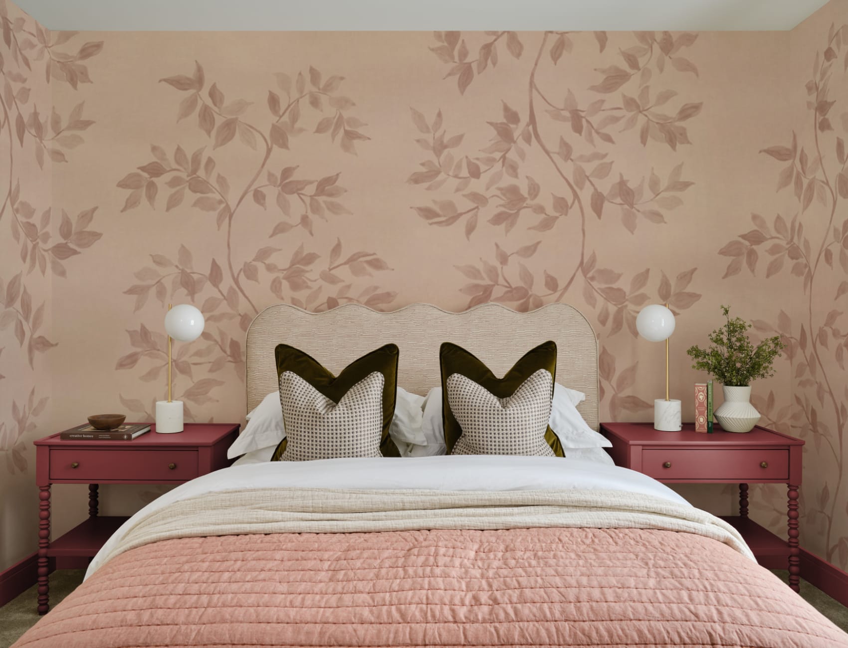 Pink Botanical Vintage Style Nature Inspired Mural