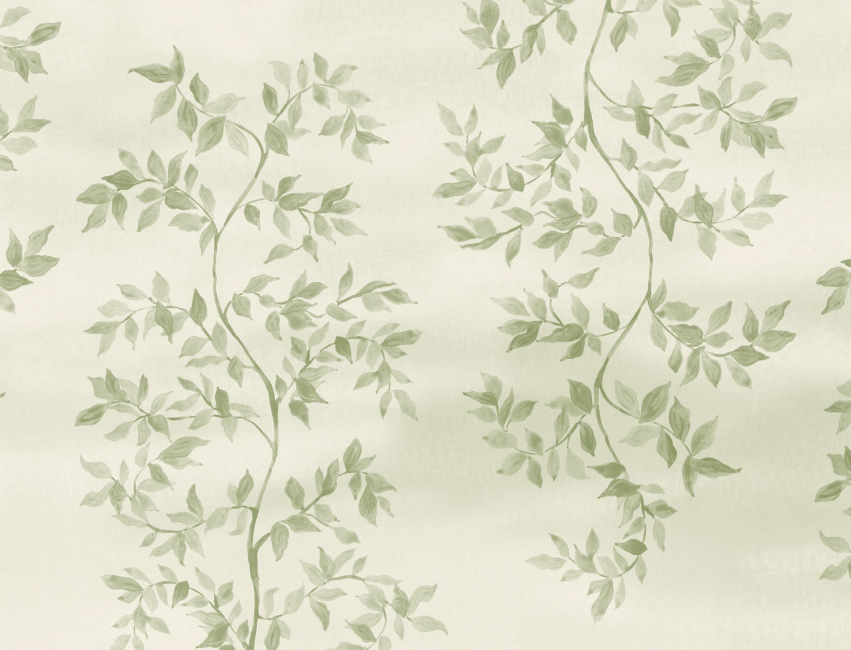 Mural de papel pintado con motivos botánicos de hojas de color verde suave