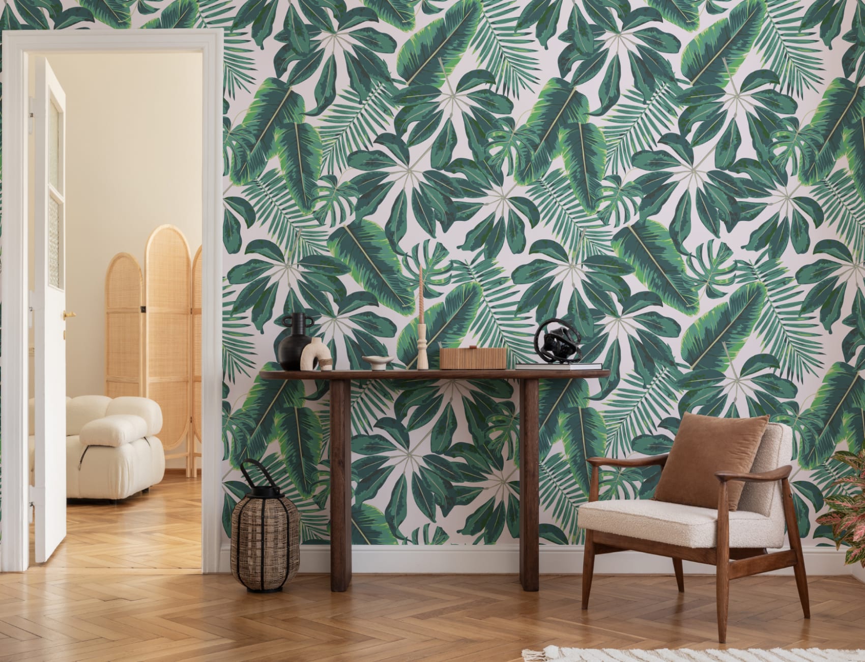 Mural Papel Pintado Hojas Tropicales Variadas
