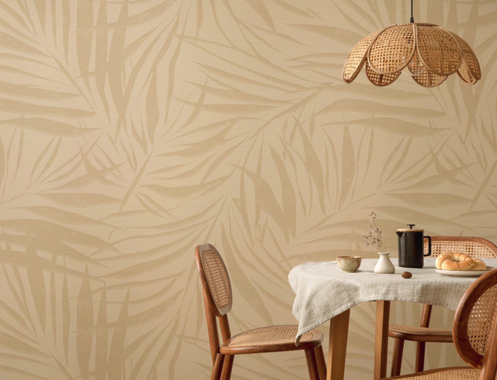 Sombra Light Neutral Palm Leaf Wall Mural with Soft Textured Effect