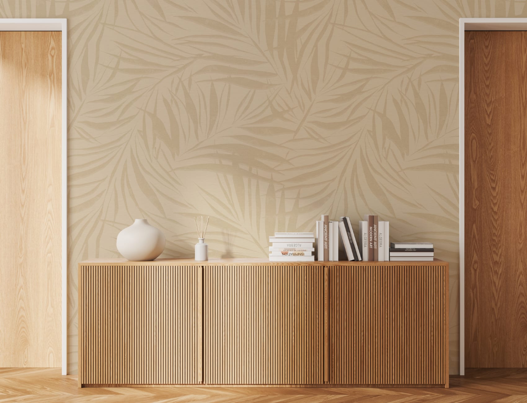 Sombra Light Neutral Palm Leaf Wall Mural with Soft Textured Effect