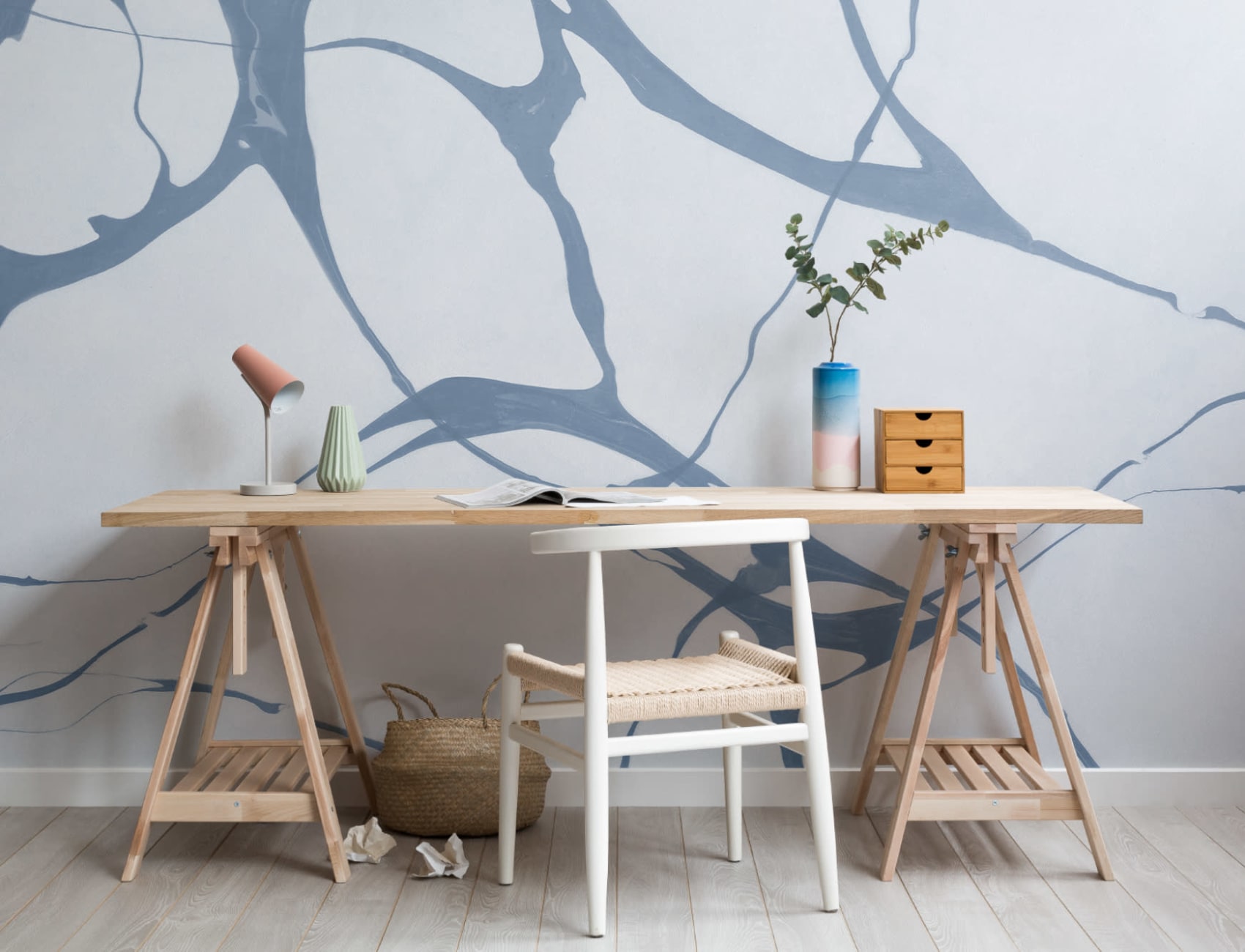 Pour Blauw Gemarmerd Behang Muurschildering