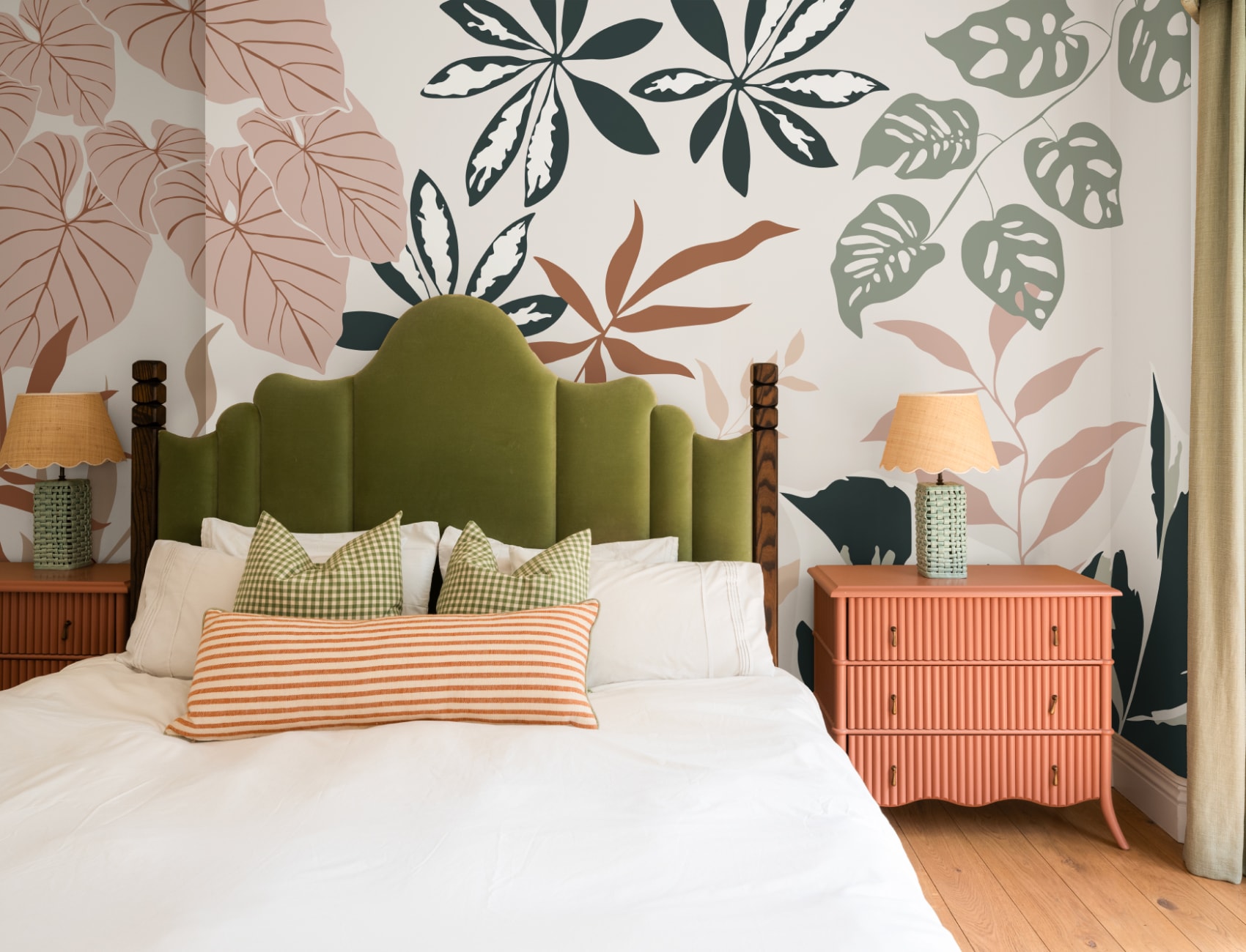 Neutral and Green Modern Botanical Plants Wallpaper Mural