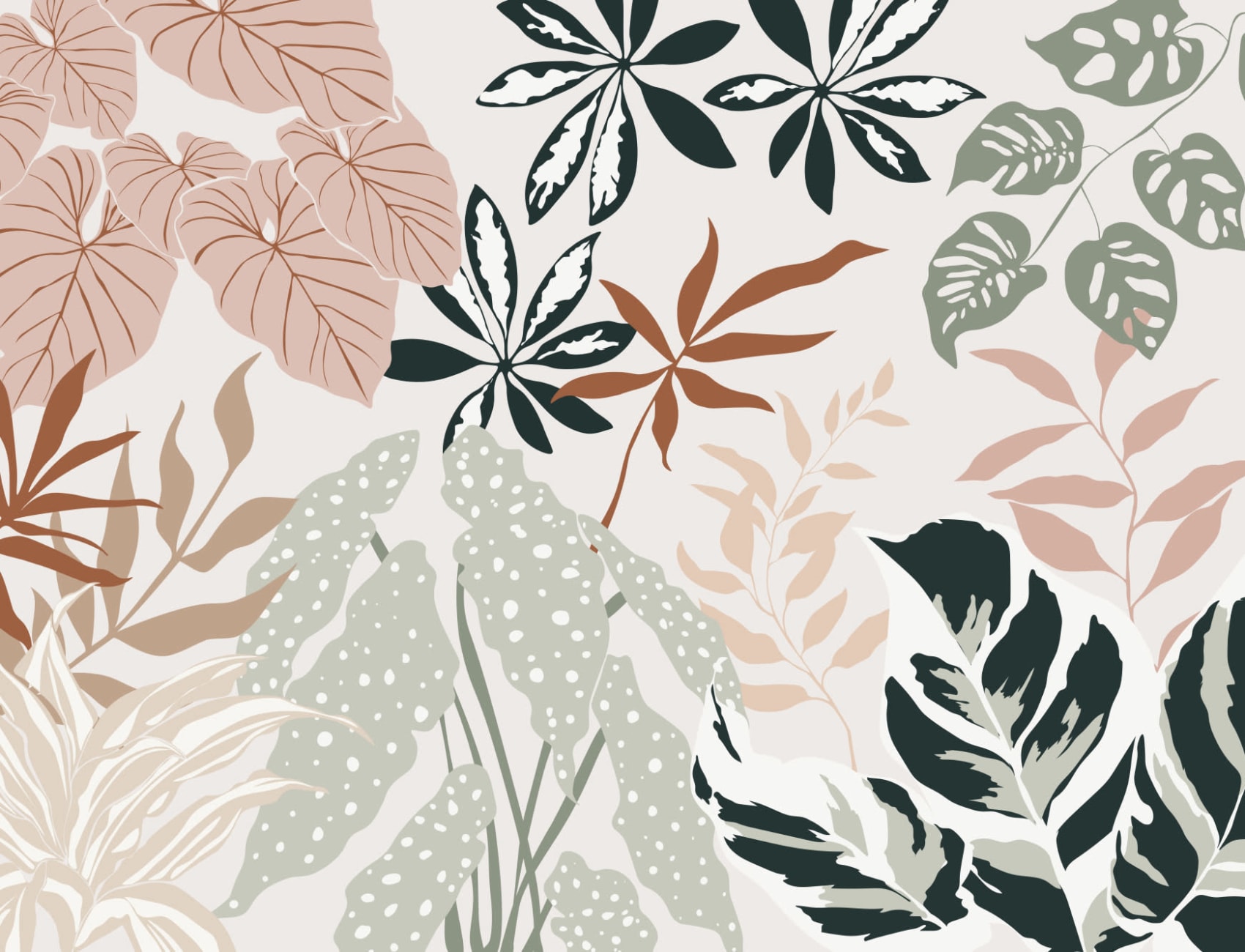 Neutral and Green Modern Botanical Plants Wallpaper Mural