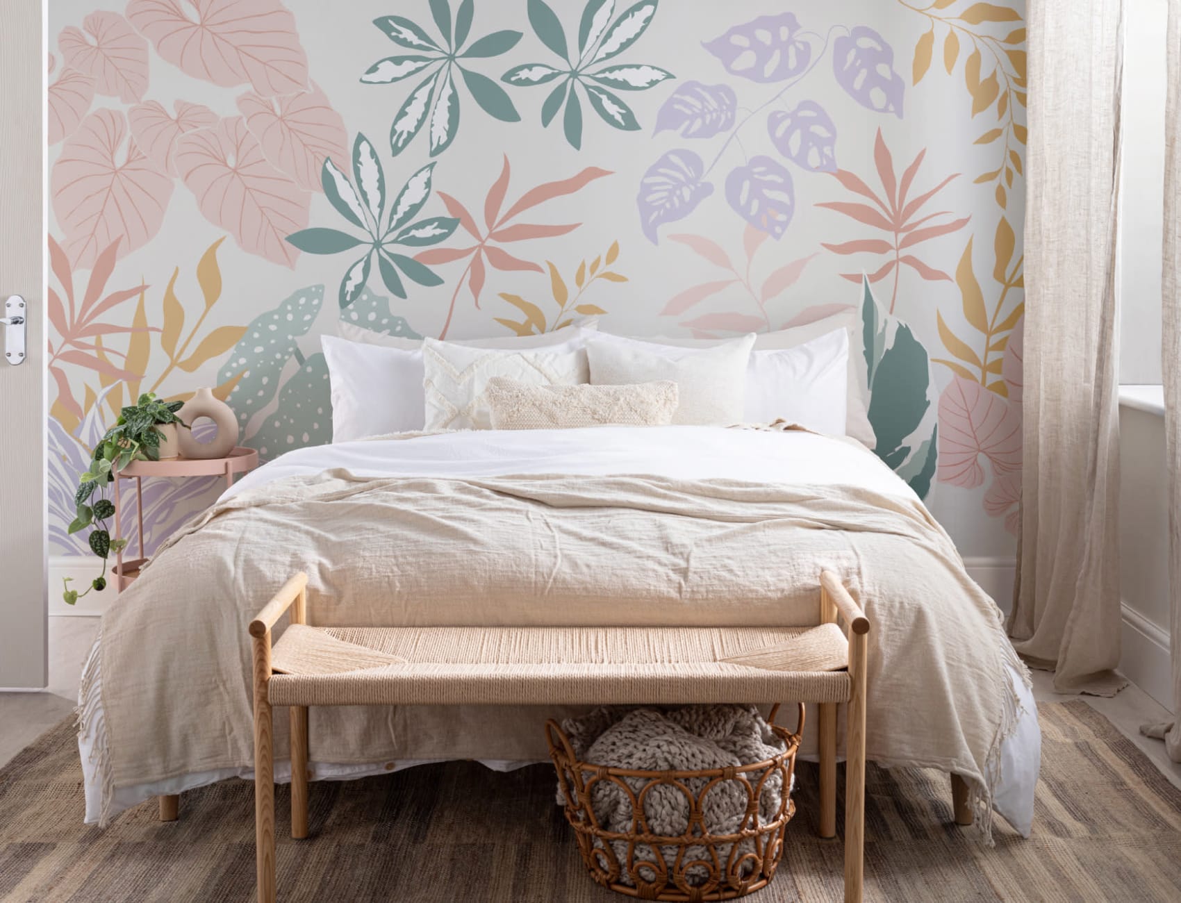 Pastel Colorful Modern Botanical Plants Wallpaper Mural