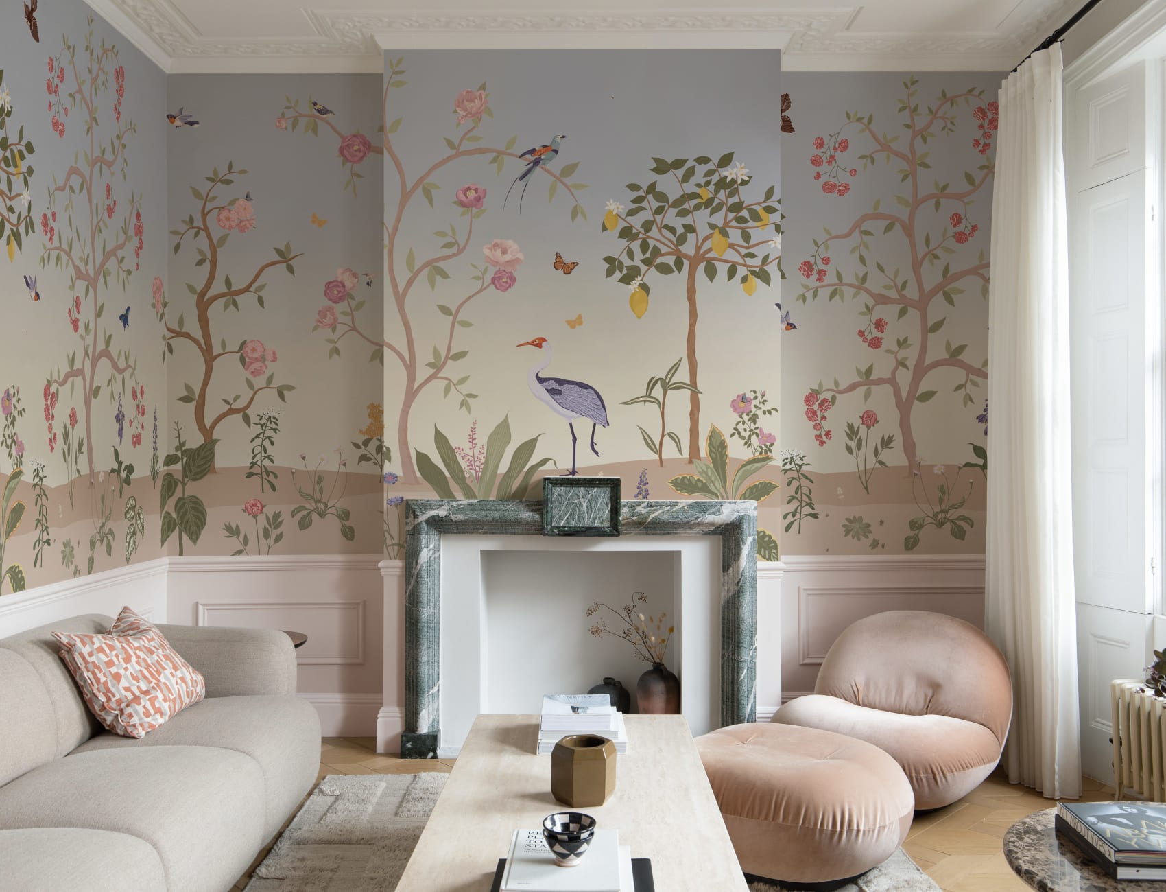Blue Chinoiserie Floral Spring Garden Wall Mural