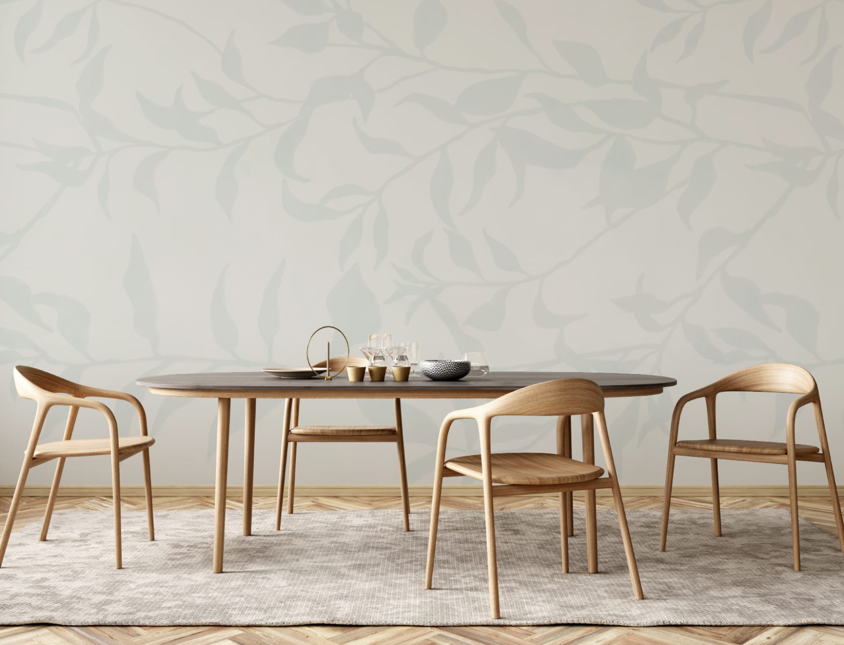 Blue Olive Tree Branch Mural