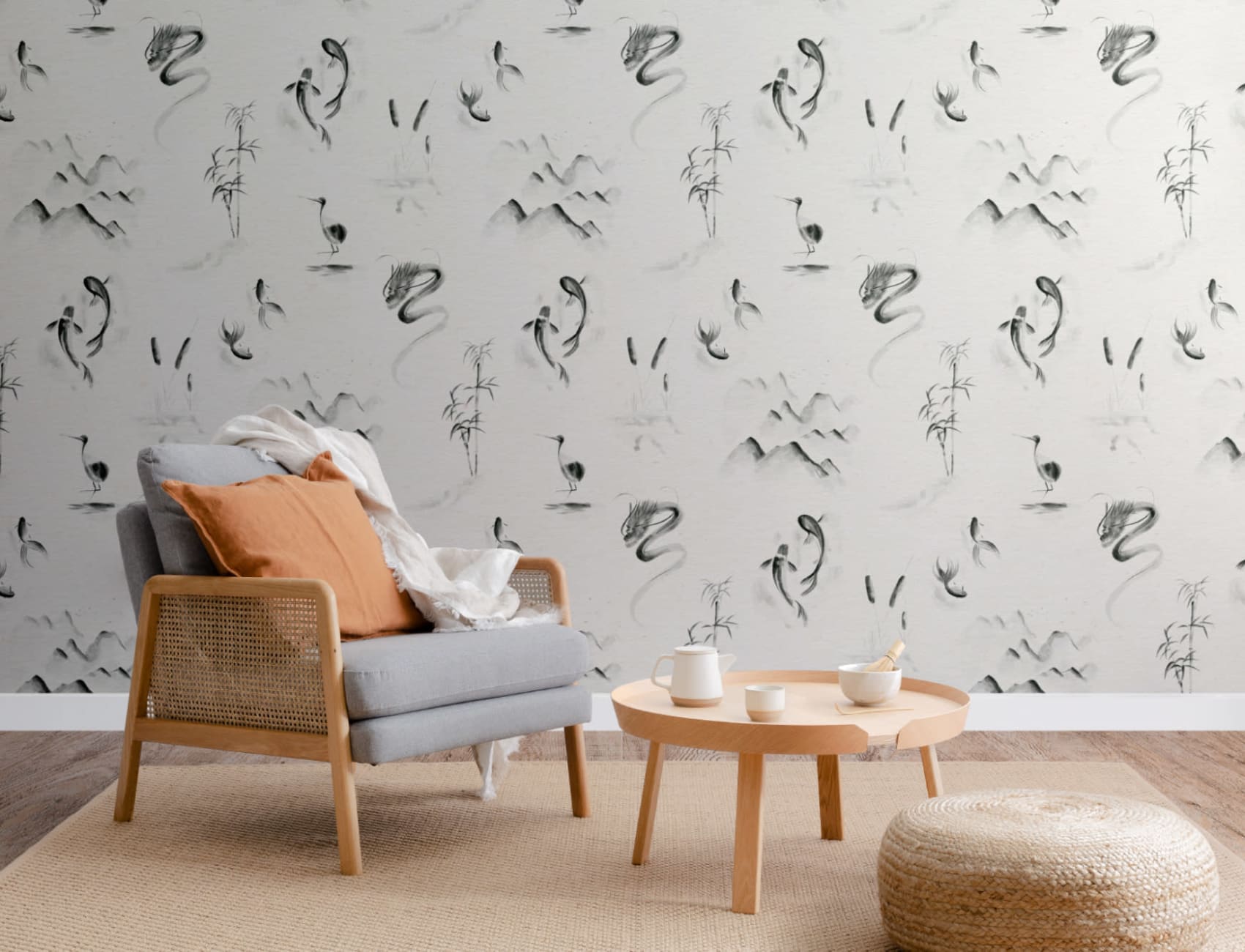 Traditional Chinese Monochrome Pattern Wallpaper Mural