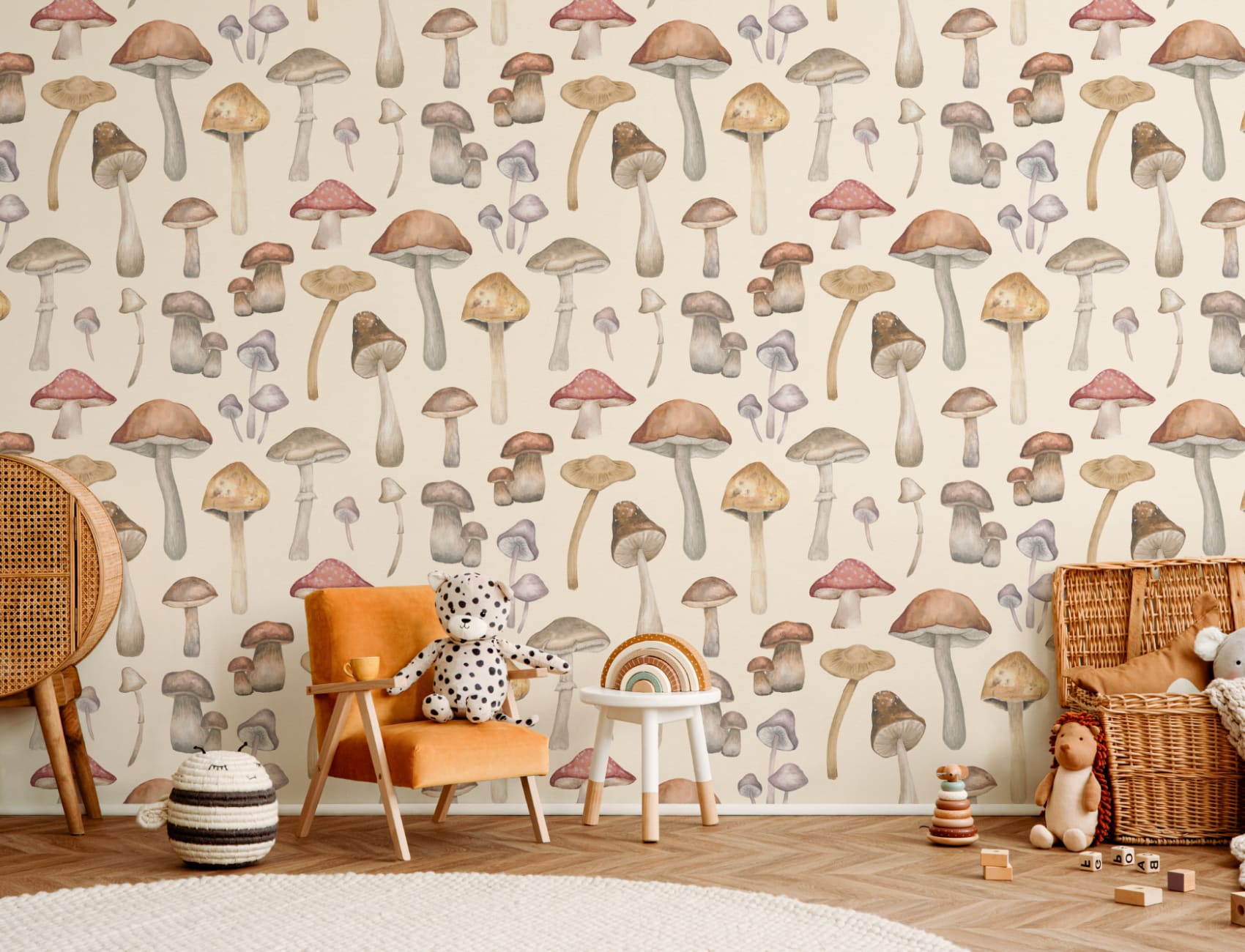 Painted Mushroom Repeat Pattern Wallpaper