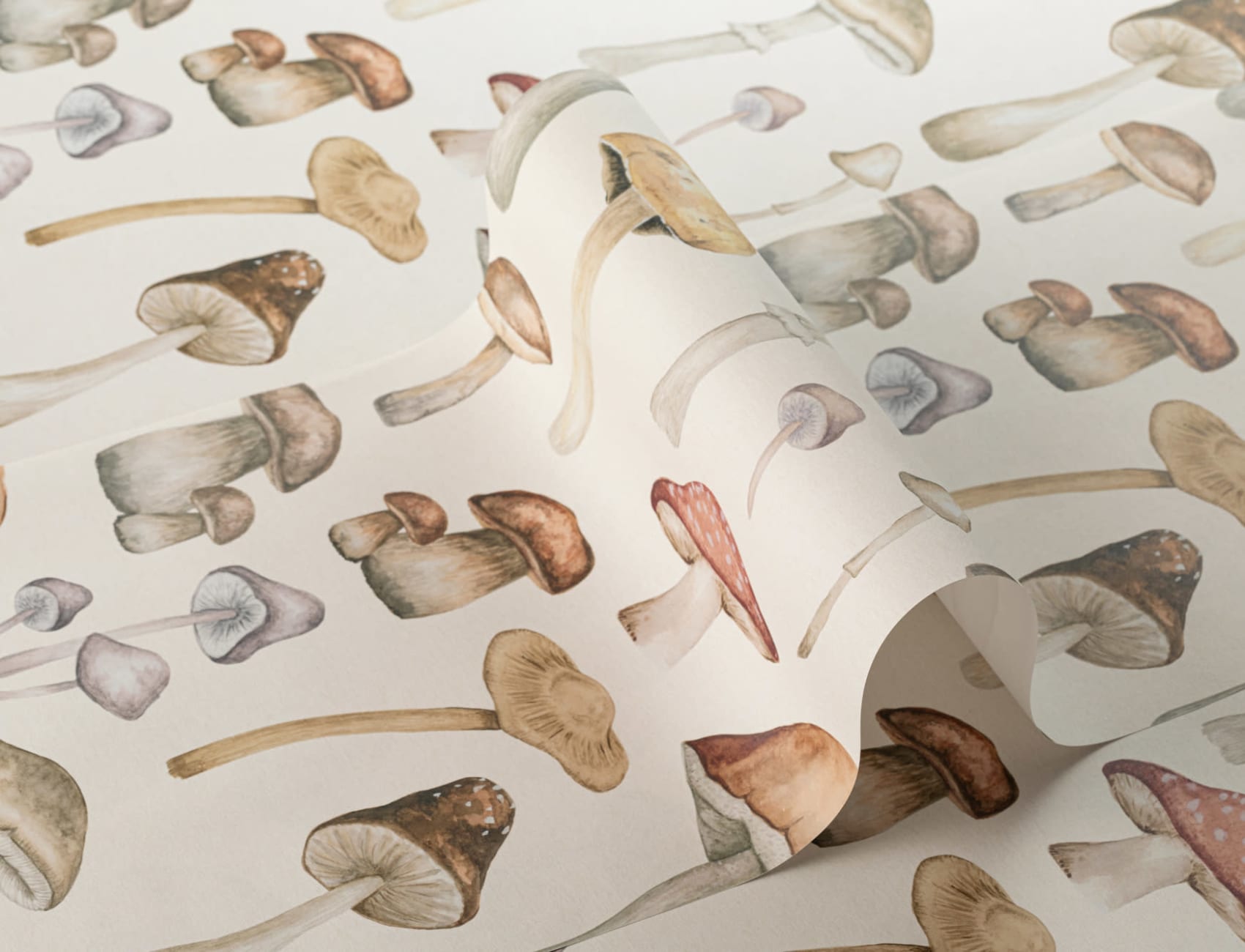 Painted Mushroom Repeat Pattern Wallpaper