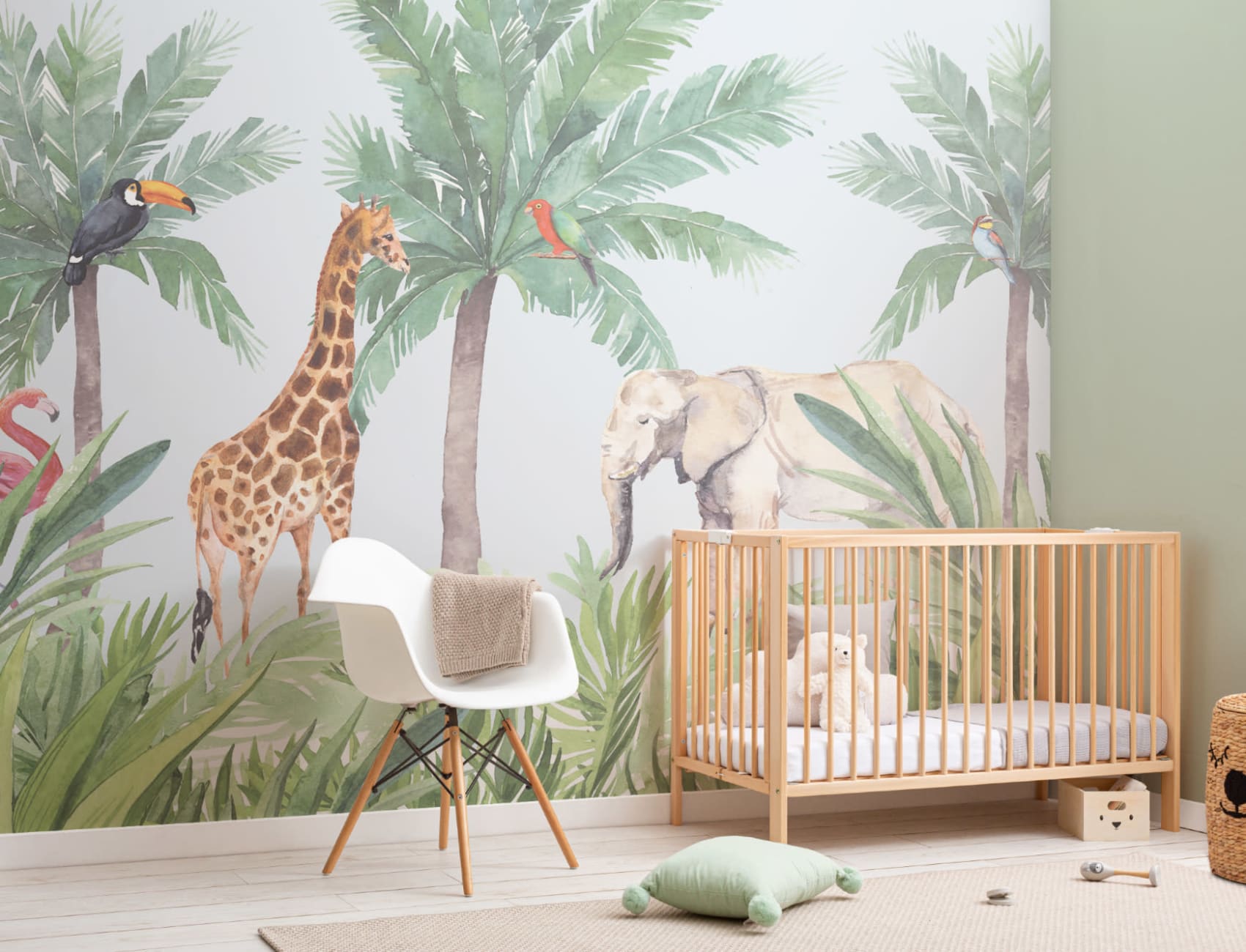 Watercolor Jungle Nursery Wallpaper Mural