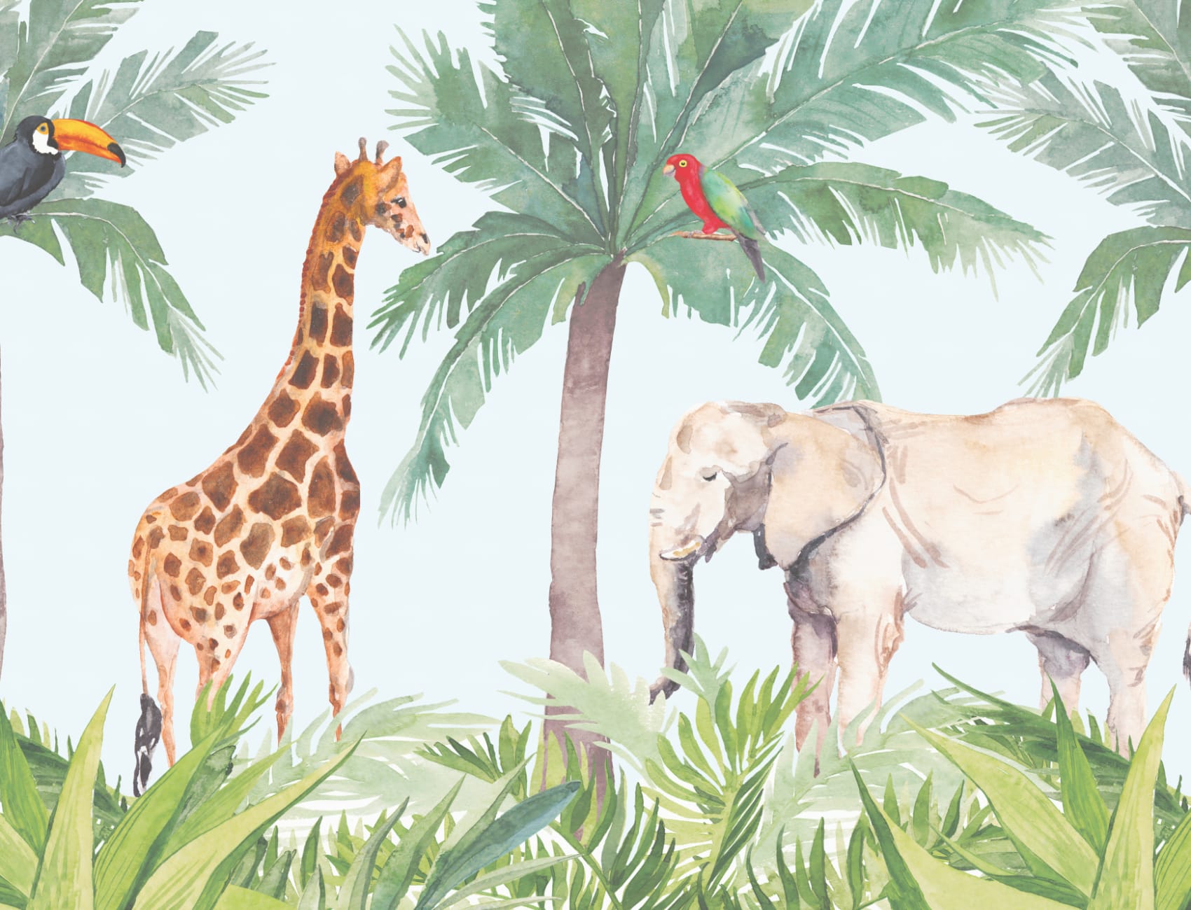 Watercolor Jungle Nursery Wallpaper Mural