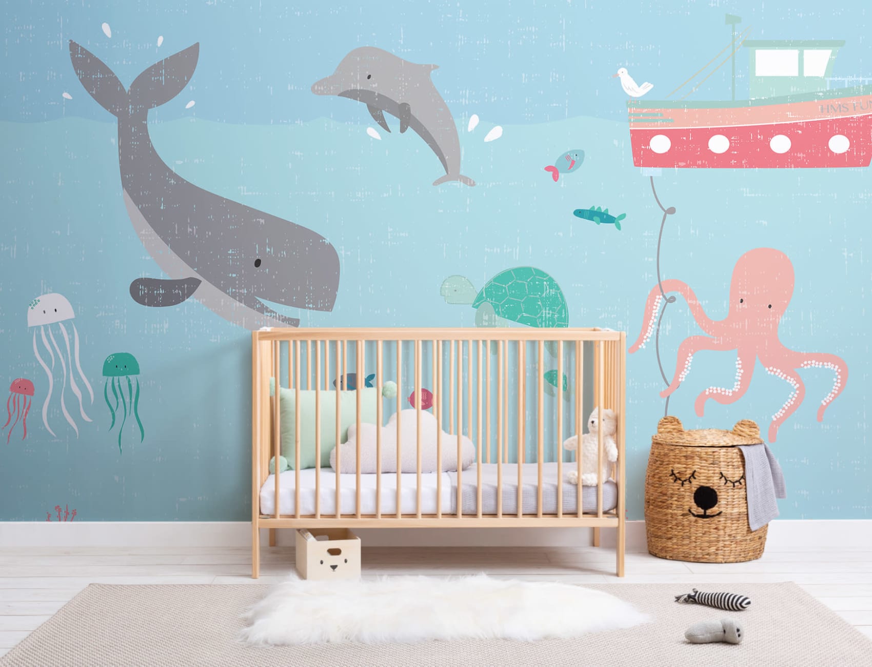 Kids Cute Sea Creatures Wallpaper Mural